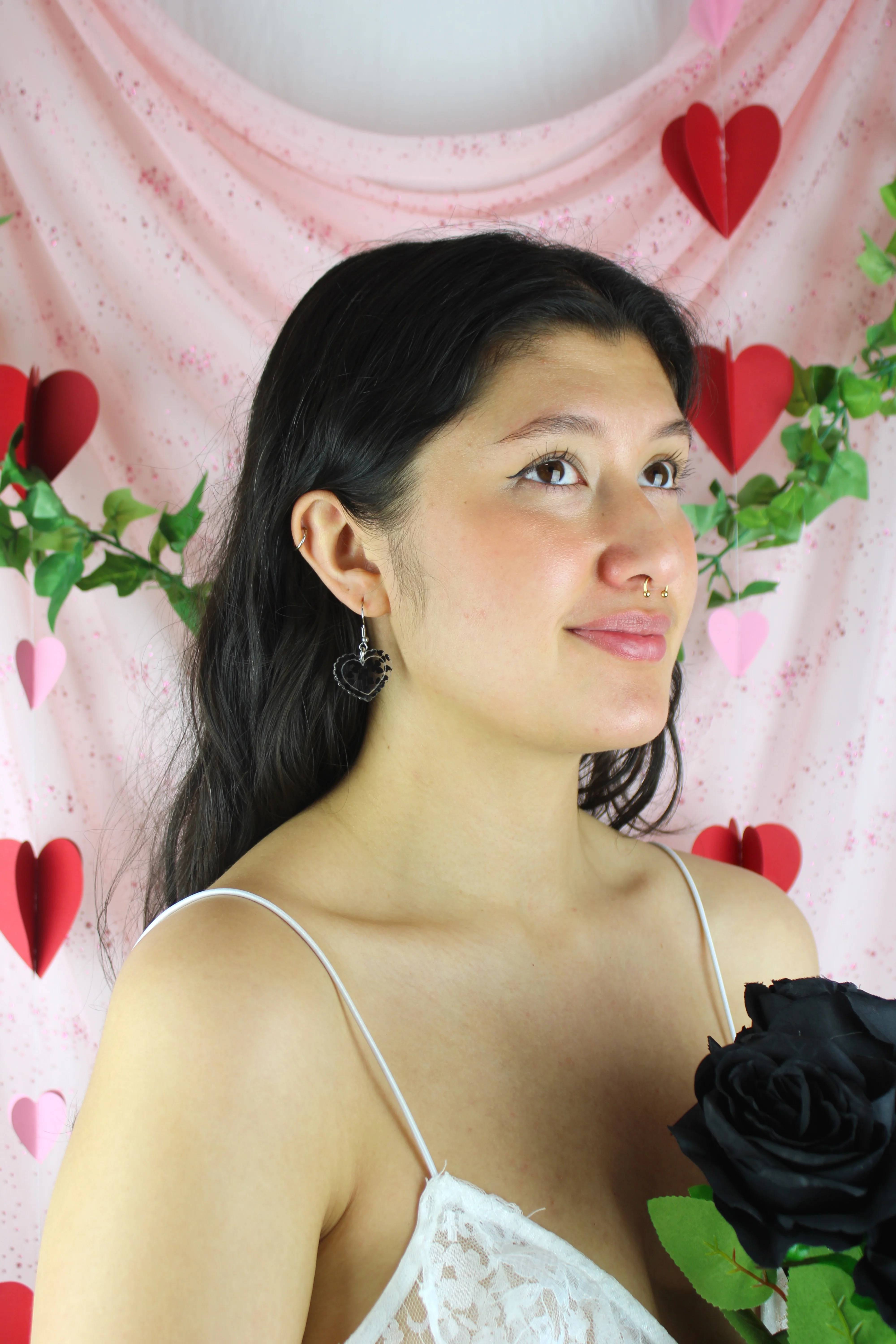 Black Confetti Heart Earrings - Image 6