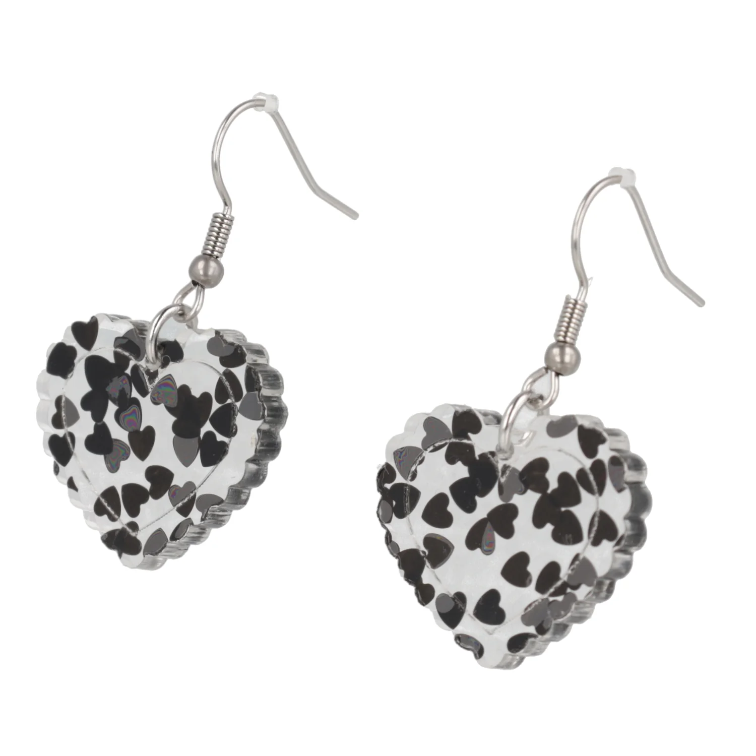 Black Confetti Heart Earrings - Image 9