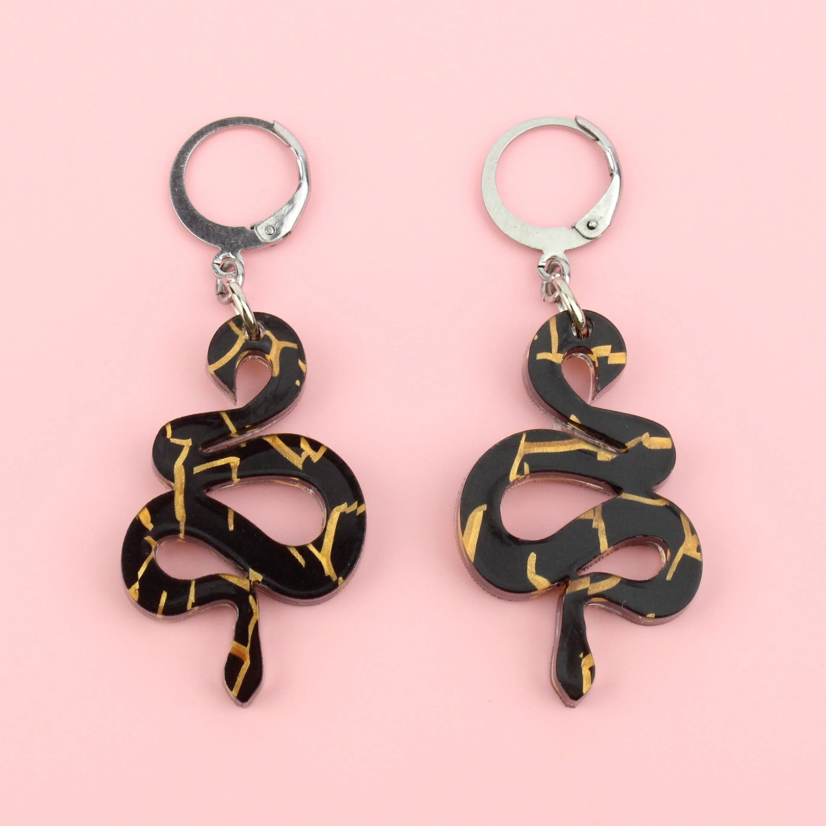 Black & Gold Snake Earrings