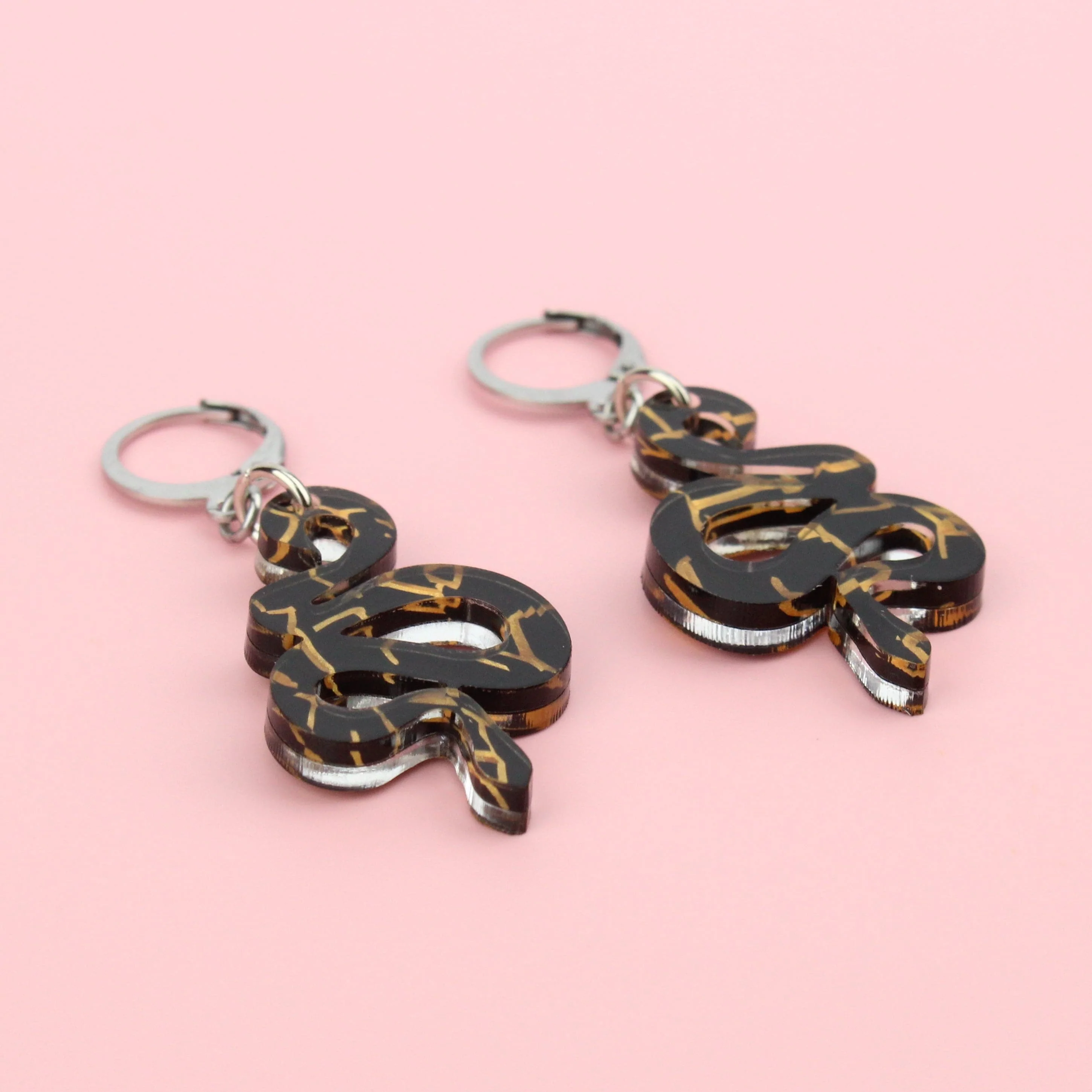 Black & Gold Snake Earrings - Image 2