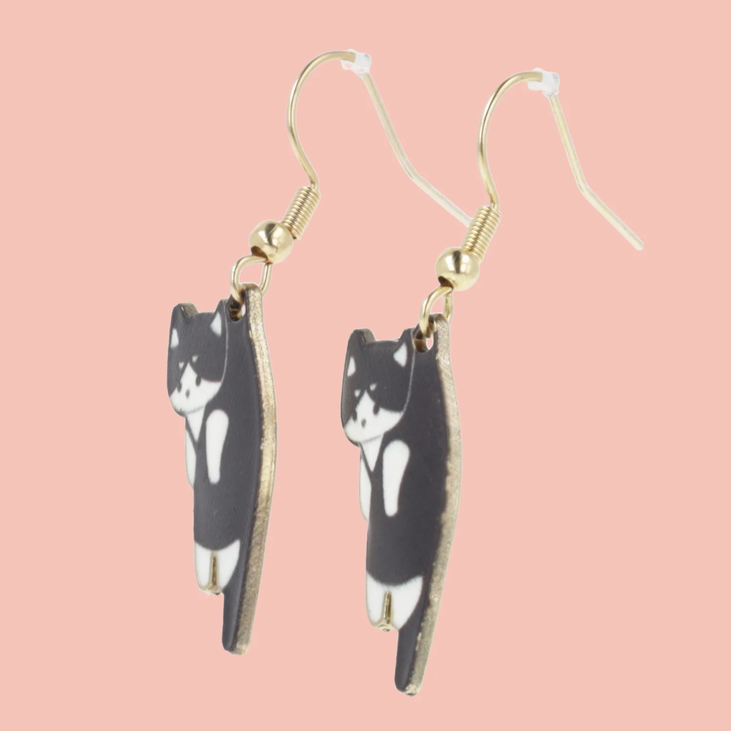Black & White Cat Earrings (Gold Plated) - Image 2