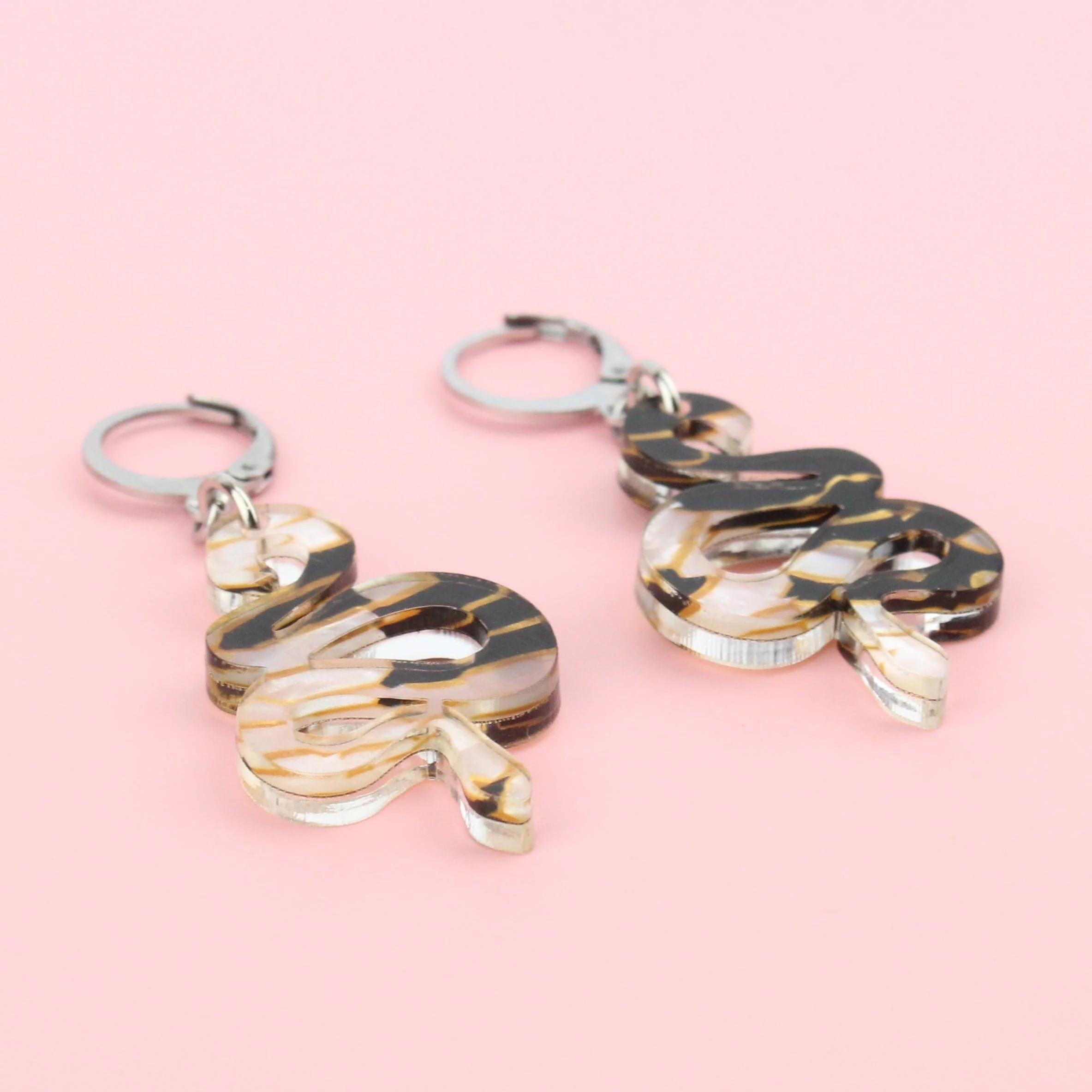 Black, White & Gold Snake Earrings - Image 2