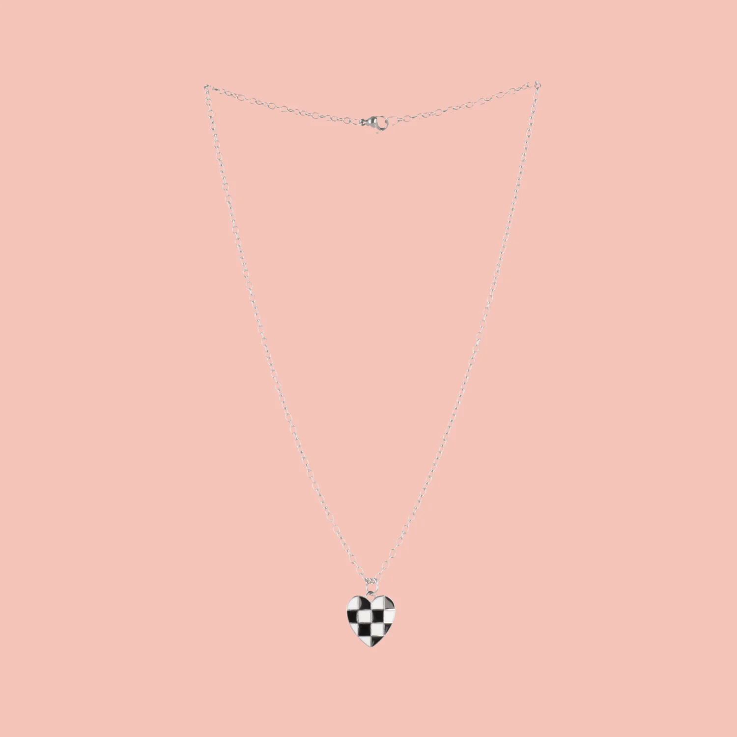 Black & White Heart Checkerboard Necklace - Image 2