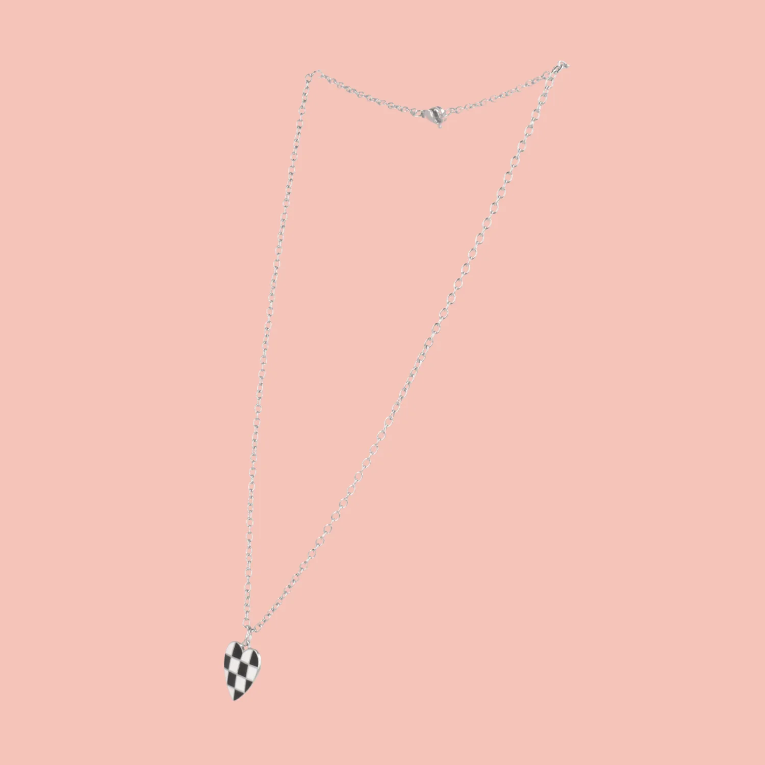 Black & White Heart Checkerboard Necklace - Image 3