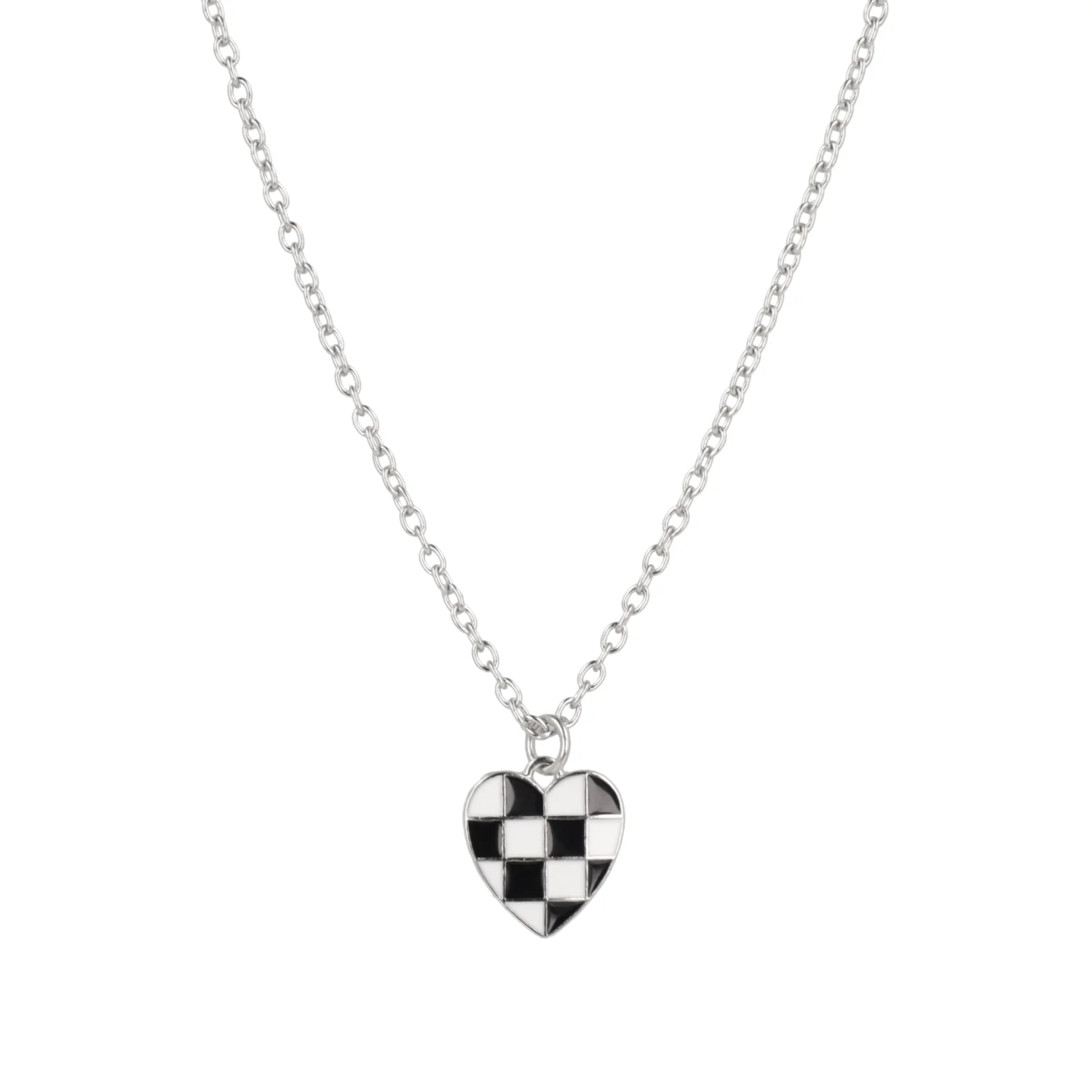 Black & White Heart Checkerboard Necklace - Image 4