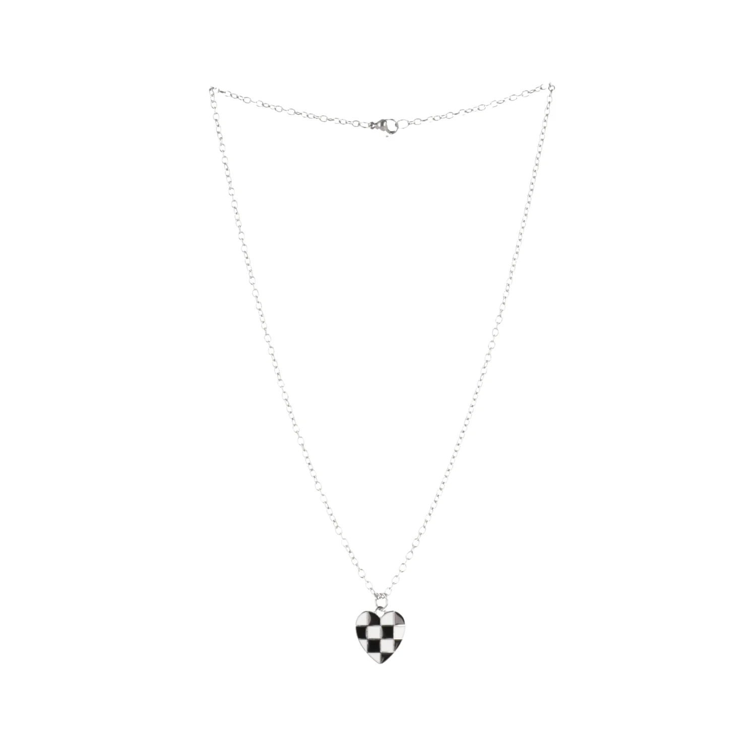 Black & White Heart Checkerboard Necklace - Image 5