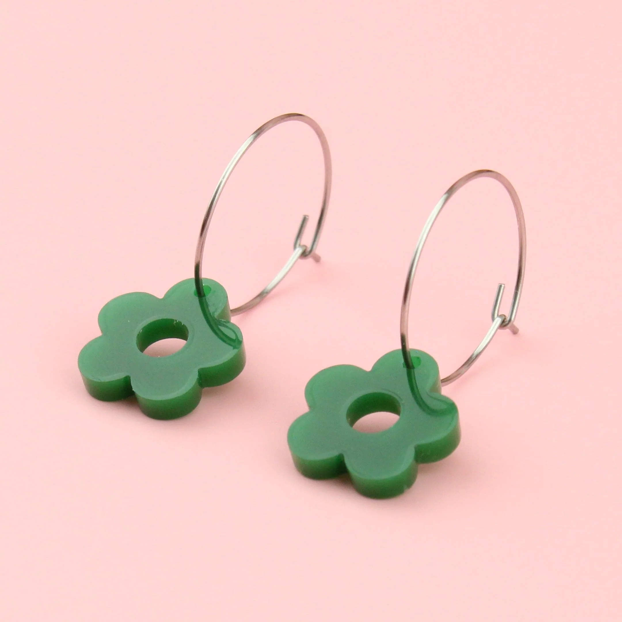 Blooming Botanicals Flower Hoop Earrings (Dark Green) - Image 2