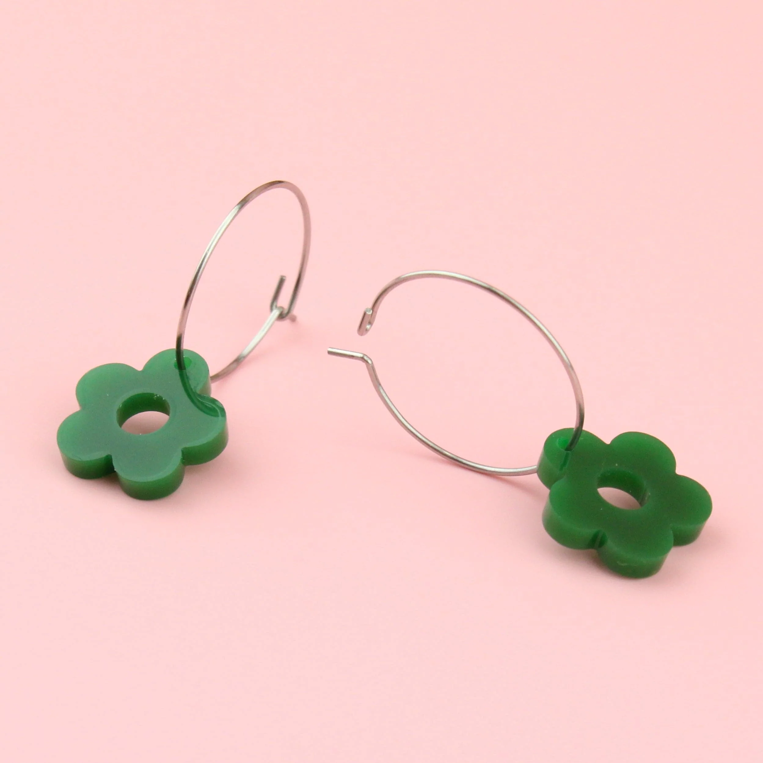 Blooming Botanicals Flower Hoop Earrings (Dark Green) - Image 3