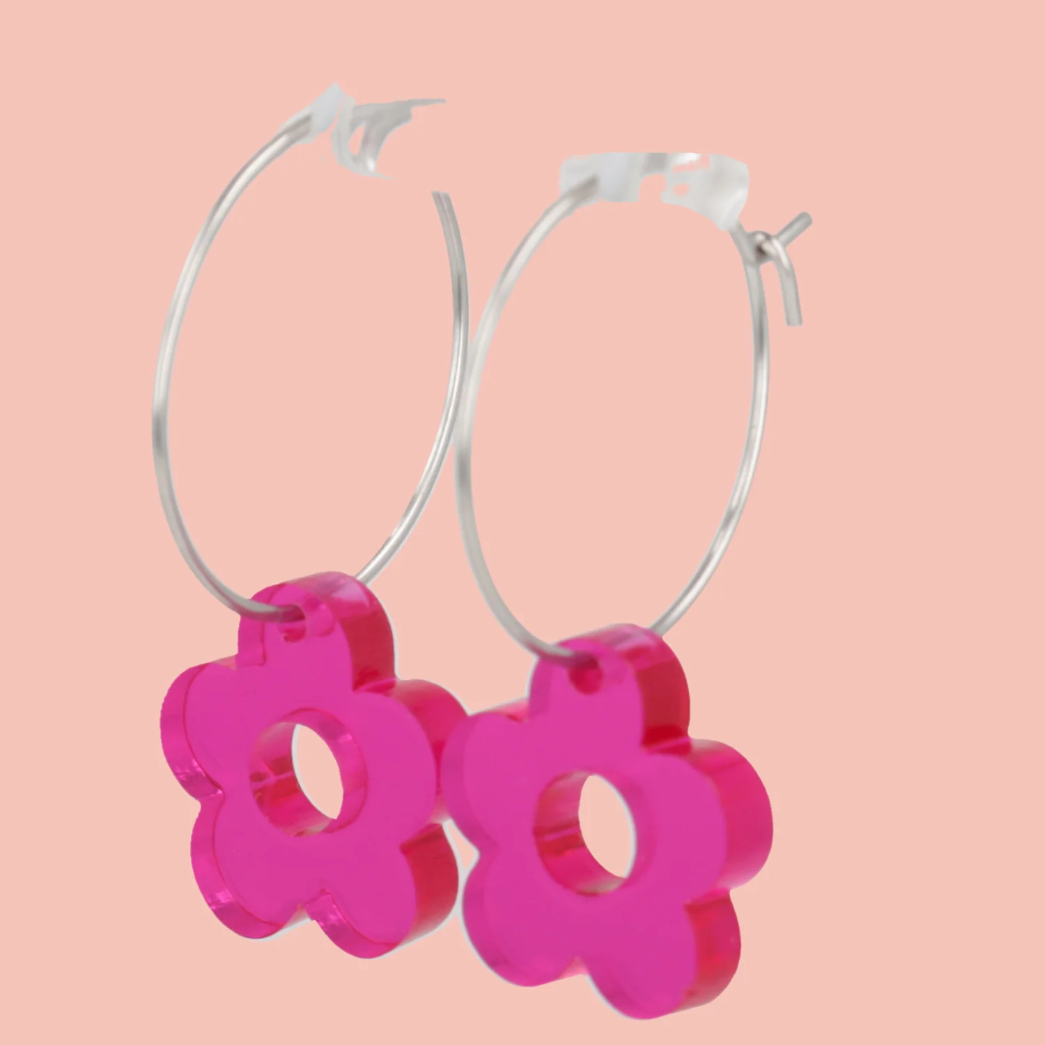 Blooming Botanicals Flower Hoop Earrings (Hot Pink) - Image 3
