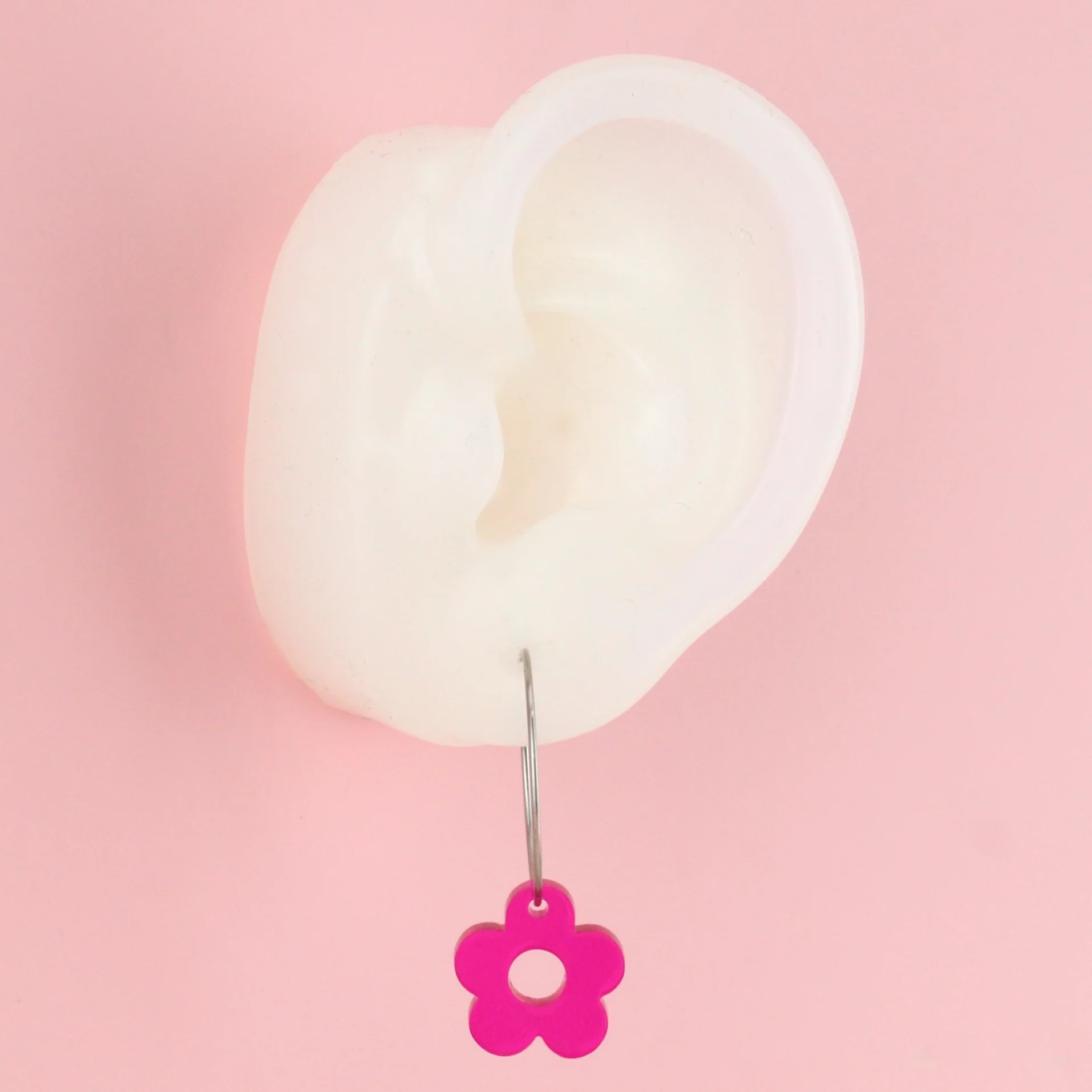 Blooming Botanicals Flower Hoop Earrings (Hot Pink) - Image 5