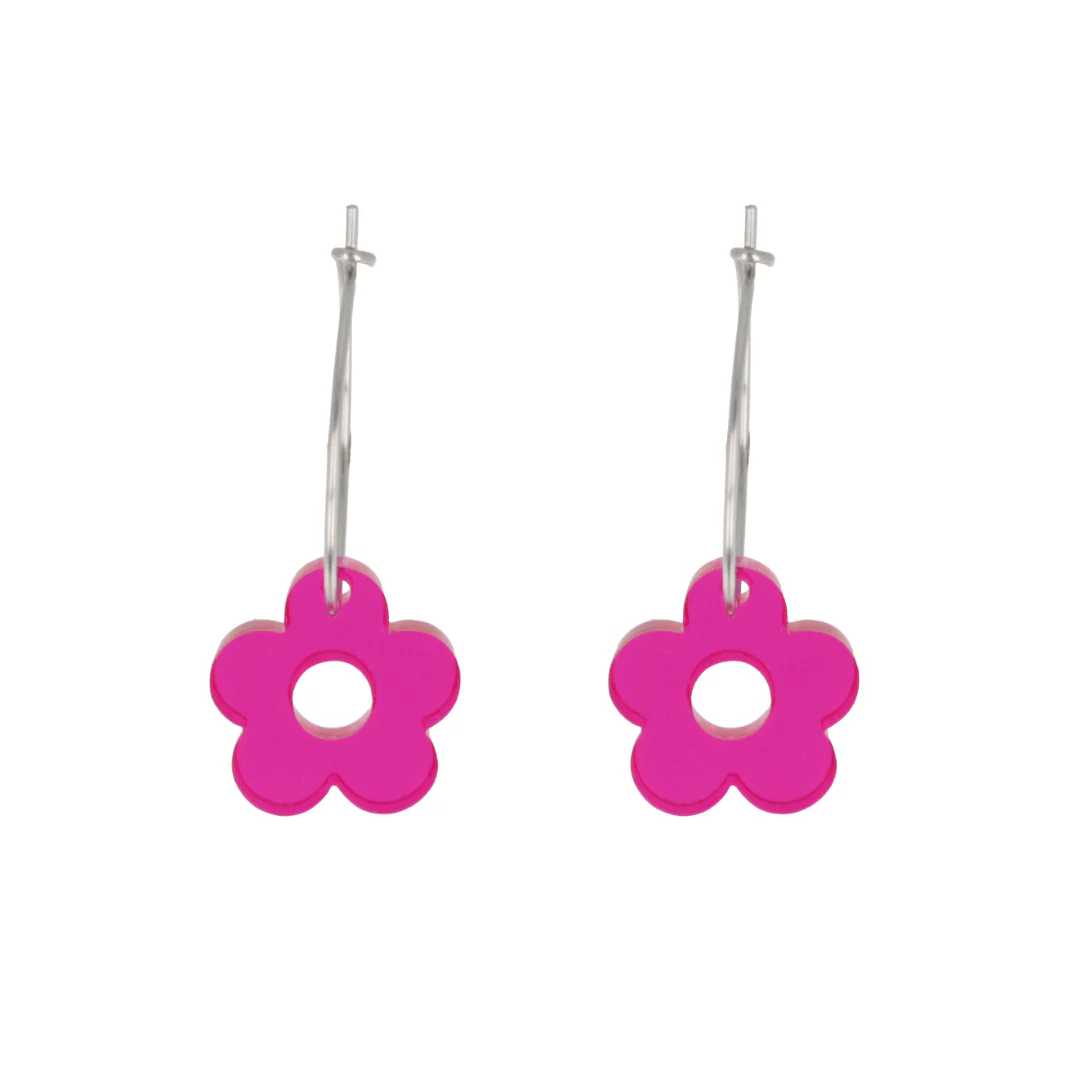 Blooming Botanicals Flower Hoop Earrings (Hot Pink) - Image 6
