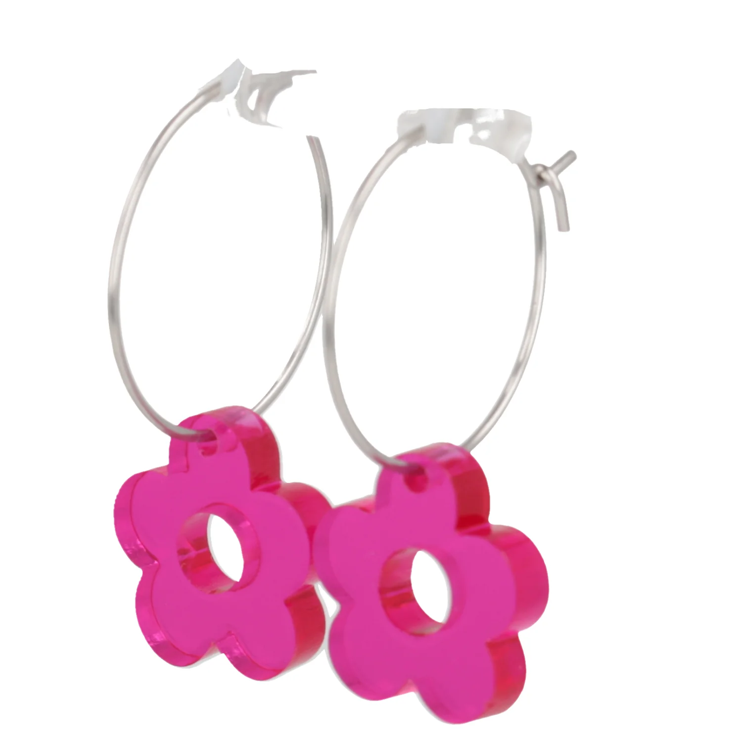 Blooming Botanicals Flower Hoop Earrings (Hot Pink) - Image 7