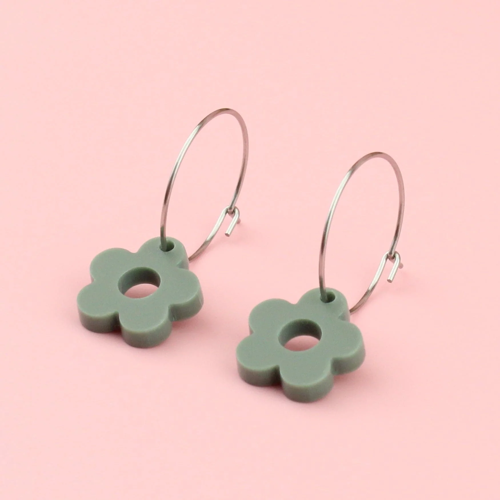 Blooming Botanicals Flower Hoop Earrings (Sage Green) - Image 3