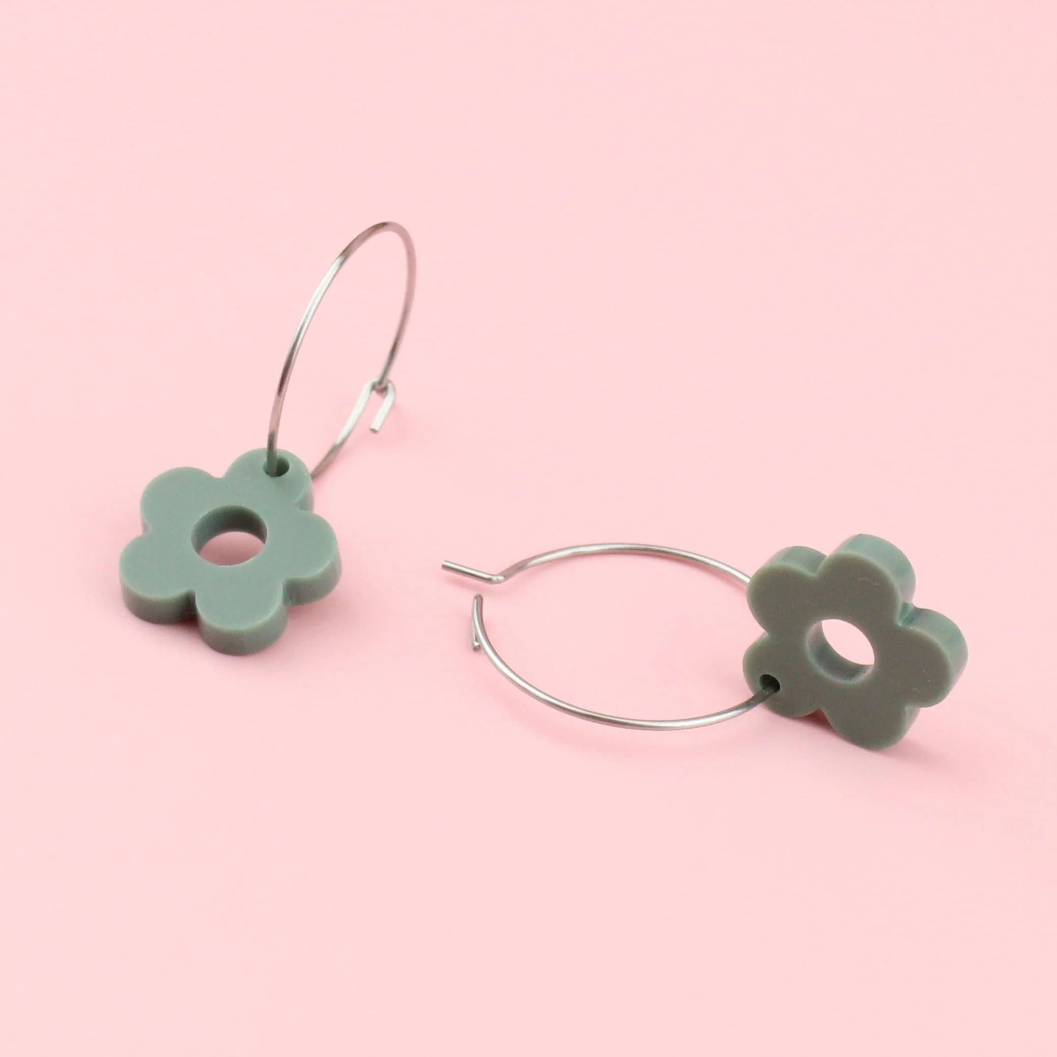 Blooming Botanicals Flower Hoop Earrings (Sage Green) - Image 4