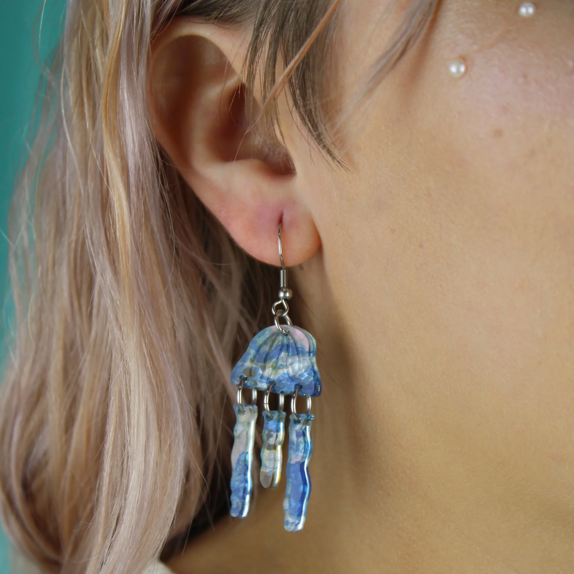 Blue Abalone Jellyfish Earrings