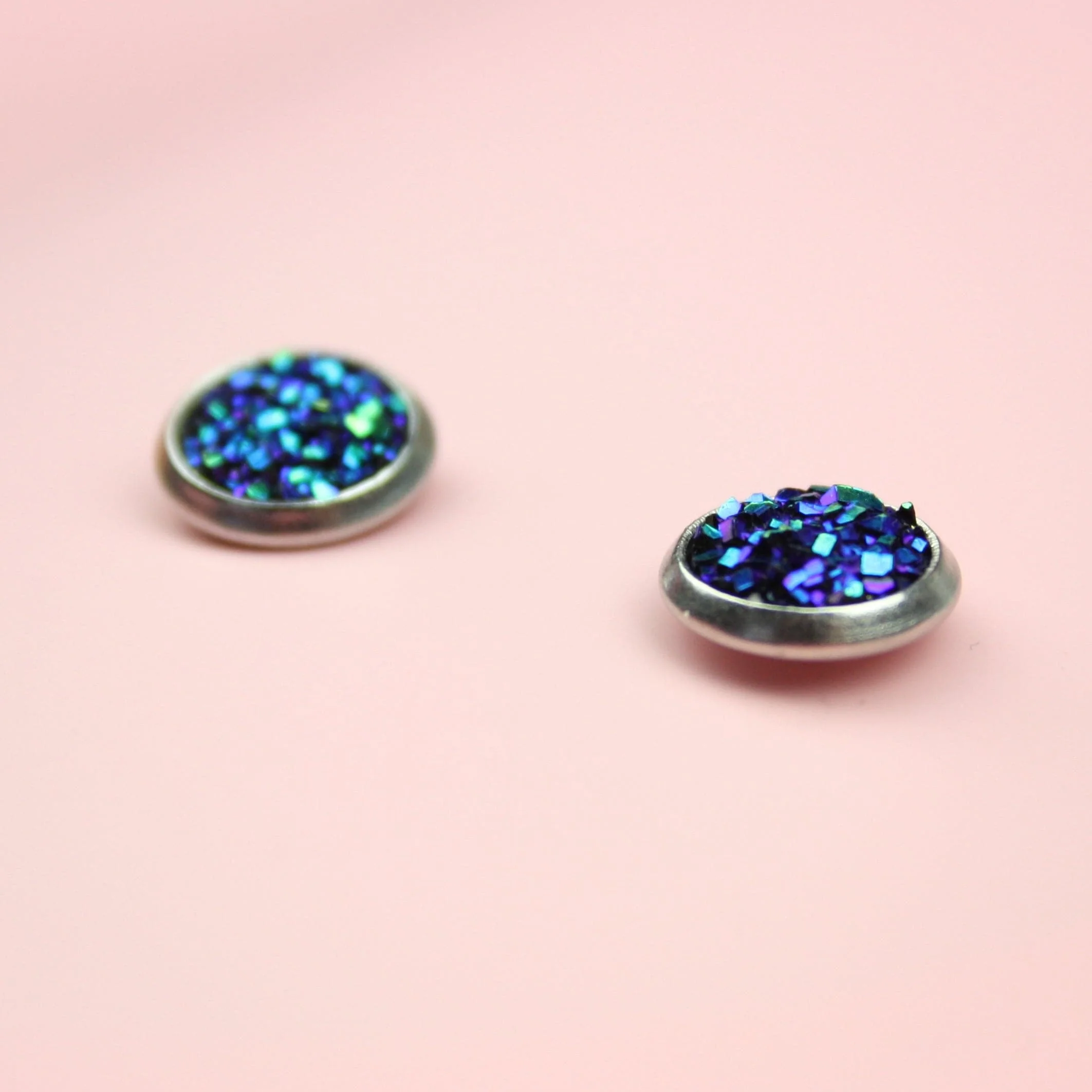 Blue Druzy Stud Earrings - Image 3