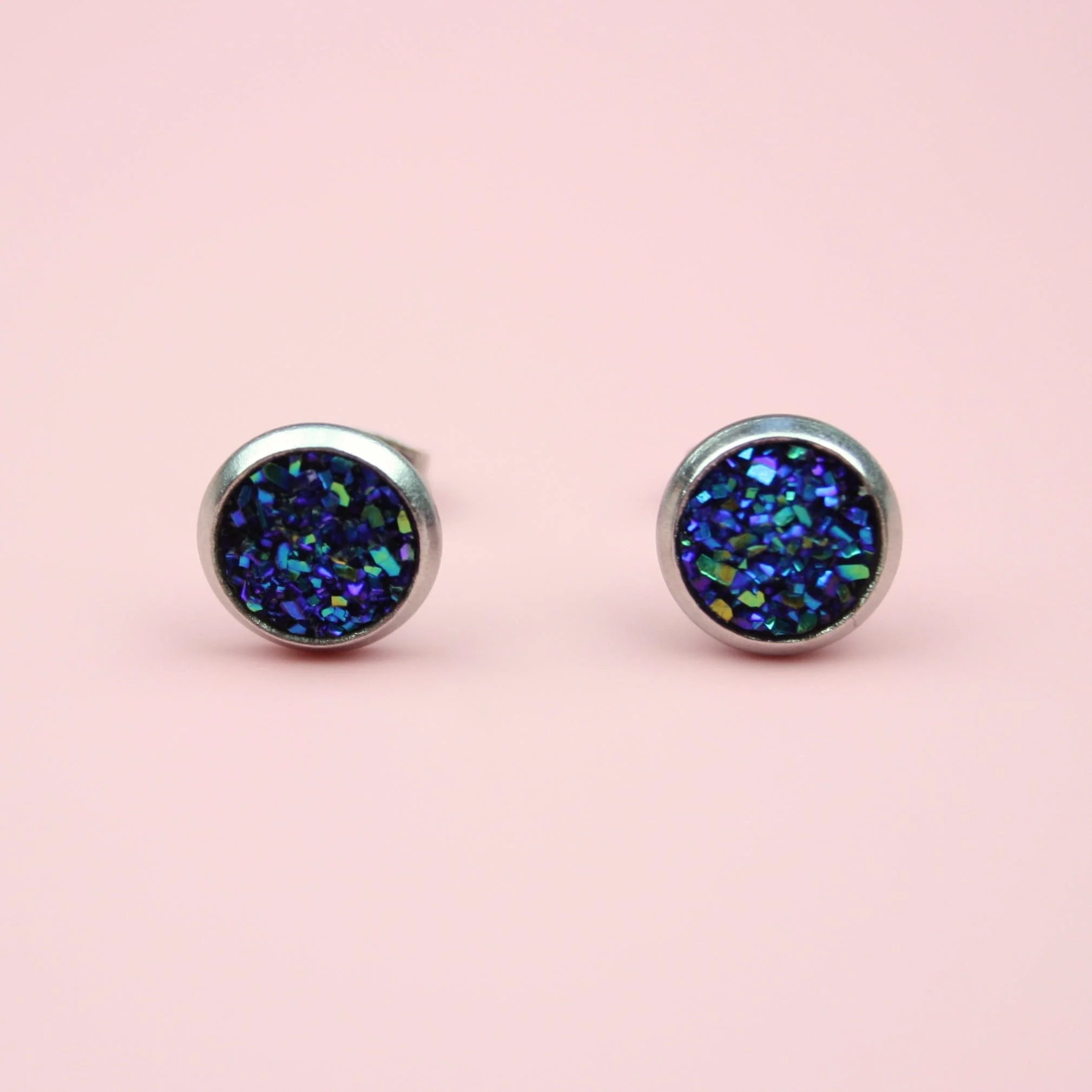 Blue Druzy Stud Earrings - Image 6