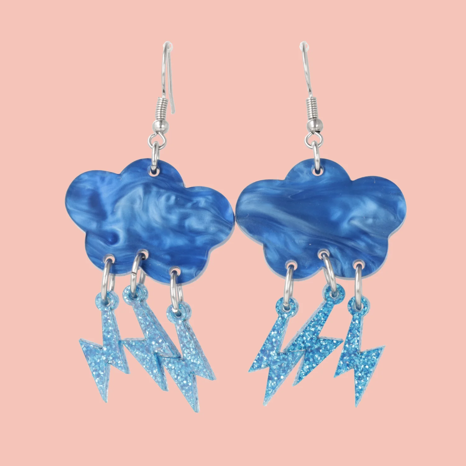 Blue Glitter Acid Lightning Earrings