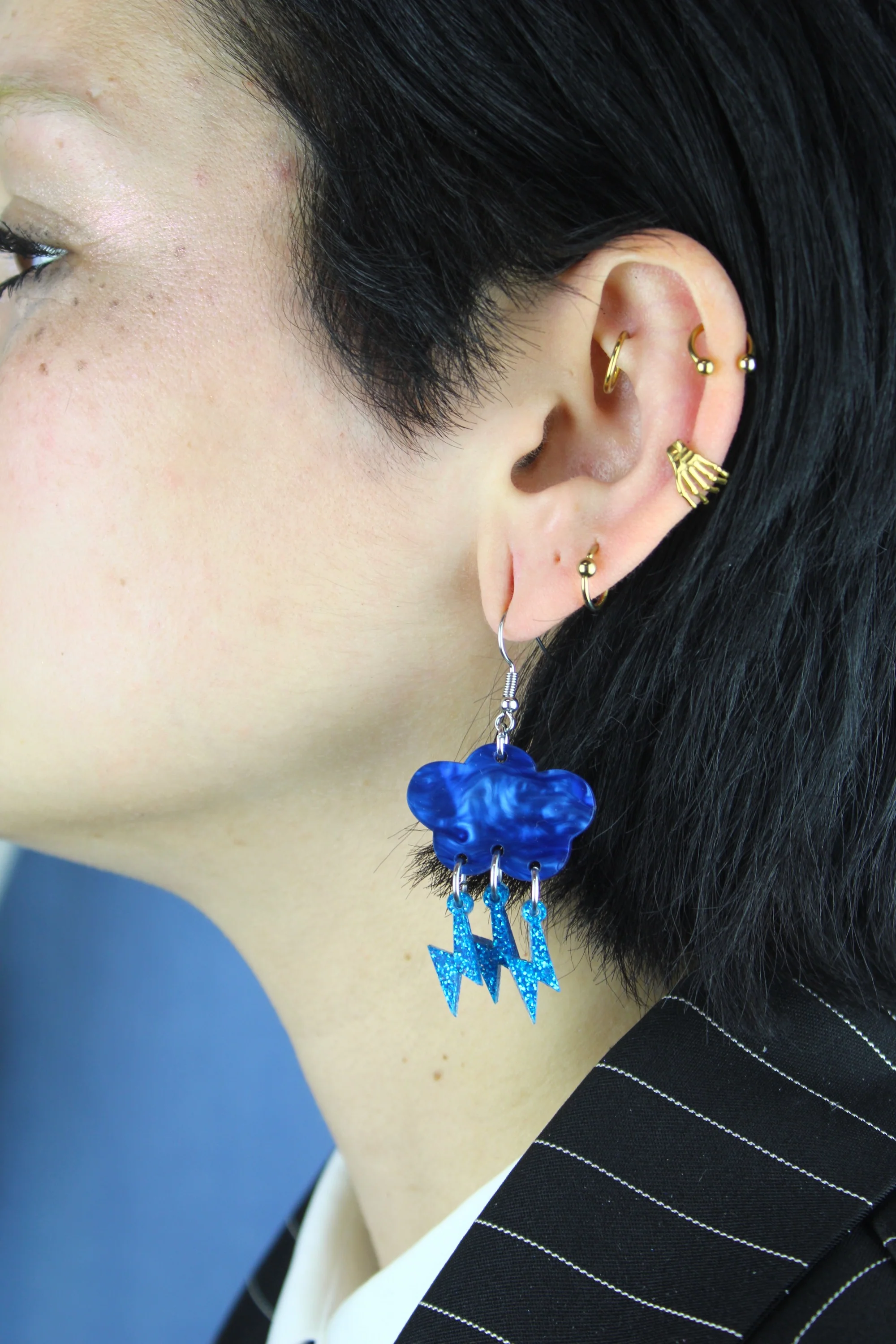 Blue Glitter Acid Lightning Earrings - Image 2