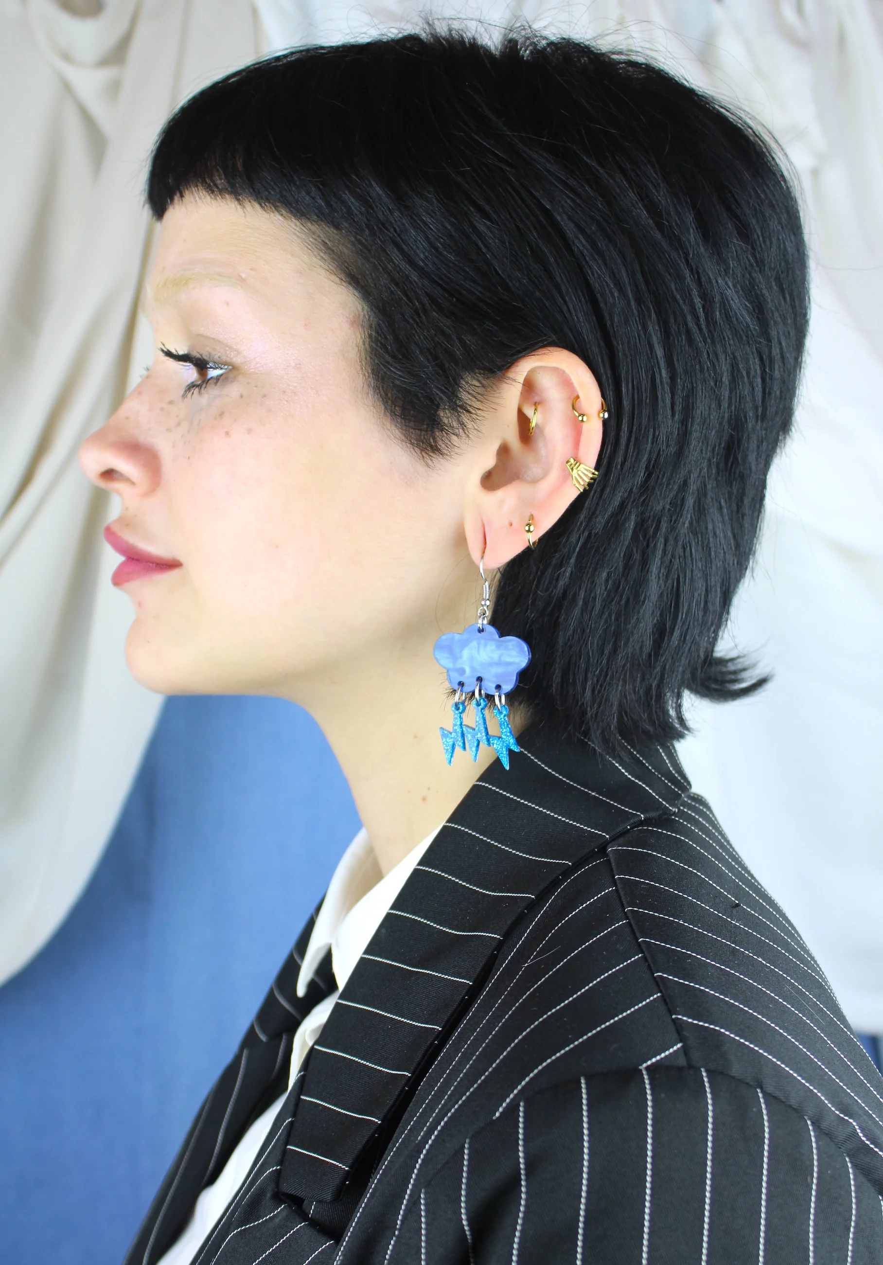 Blue Glitter Acid Lightning Earrings - Image 4