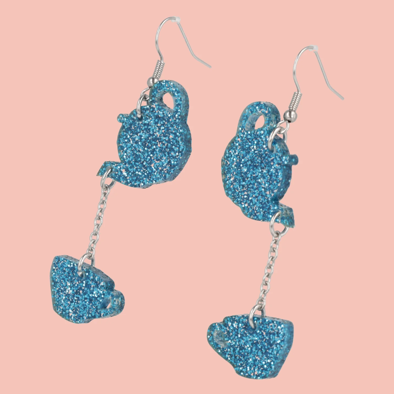 Blue Glitter Fancy A Cuppa Earrings - Image 3