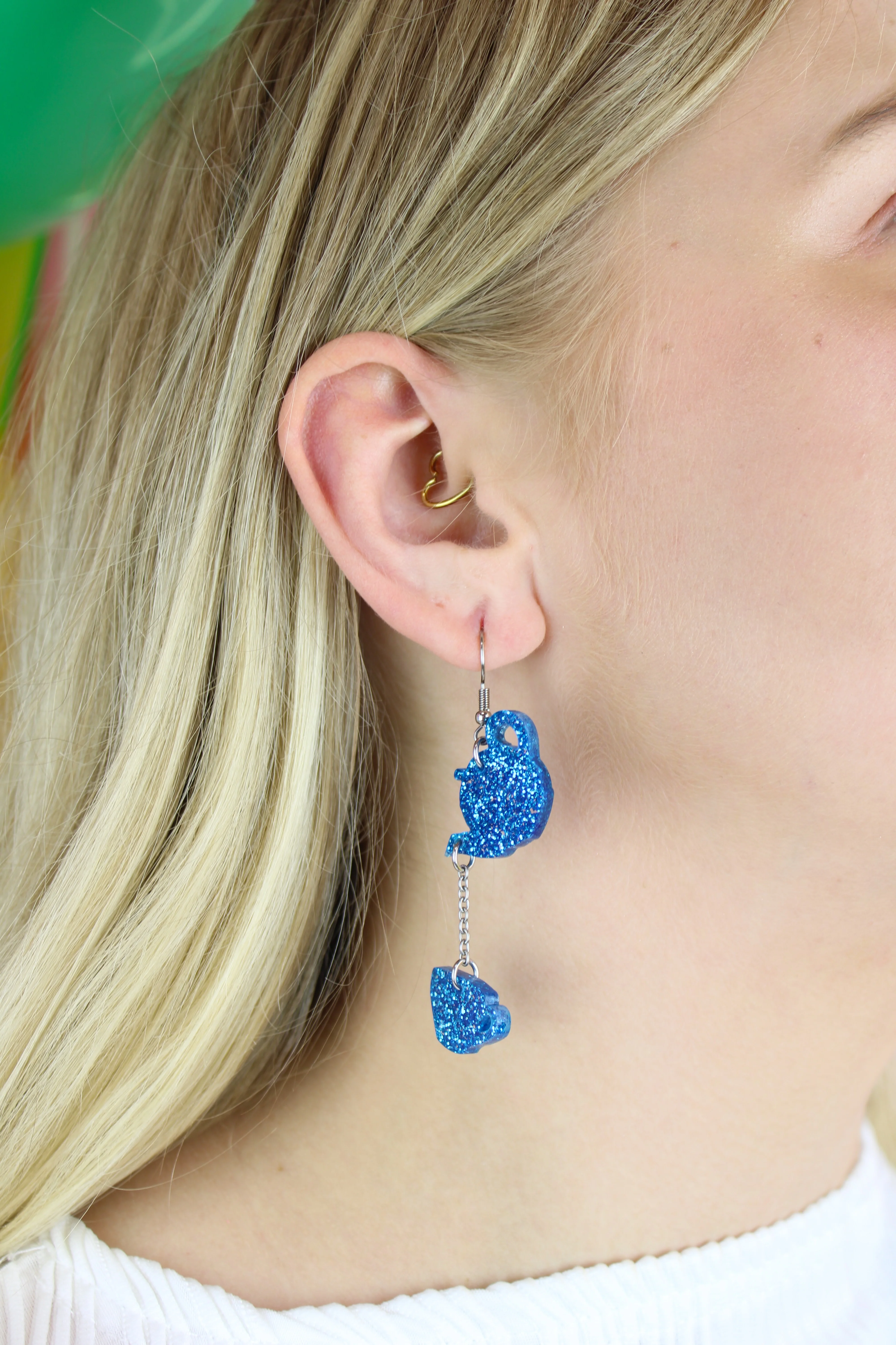 Blue Glitter Fancy A Cuppa Earrings - Image 4