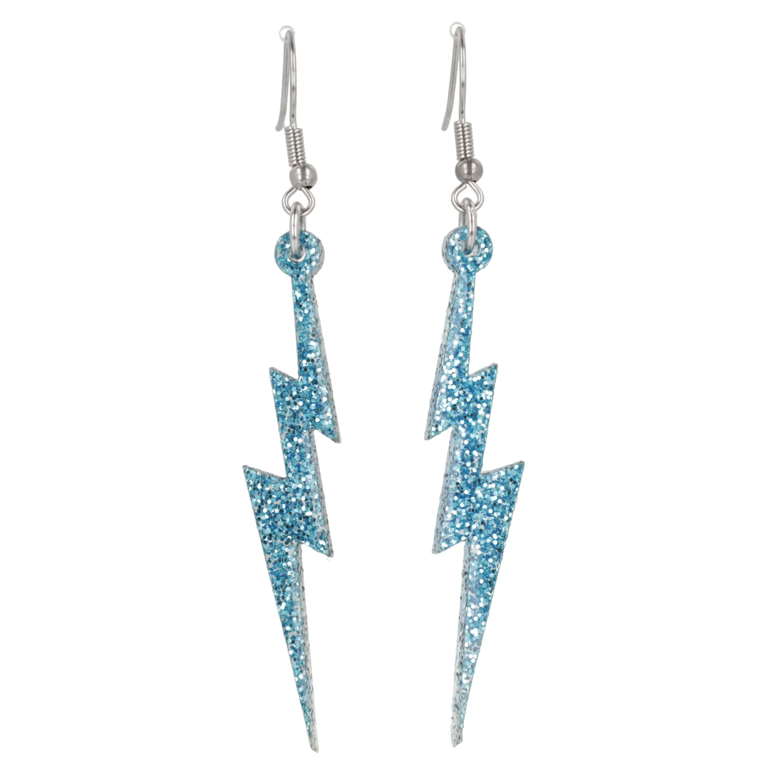 Blue Glitter Lightning Bolt Earrings - Image 3