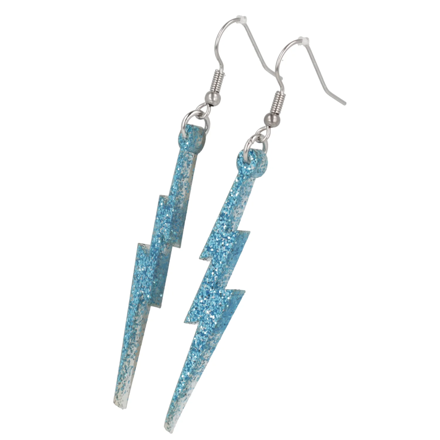Blue Glitter Lightning Bolt Earrings - Image 4