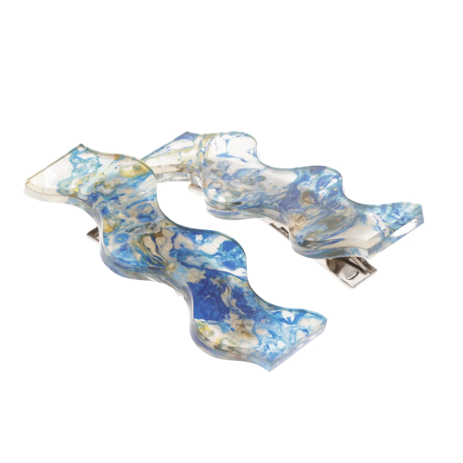 Blue Wavy Abalone Hair Clips - Image 4