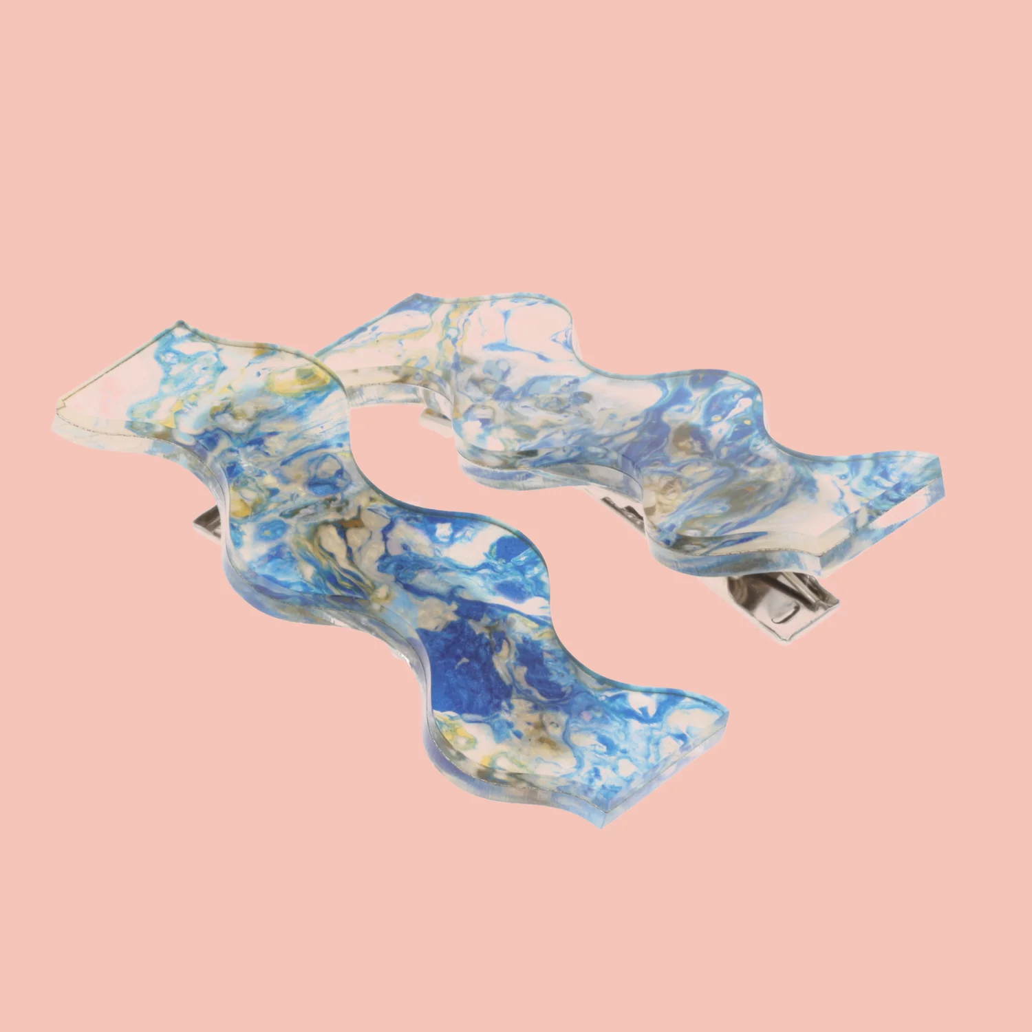 Blue Wavy Abalone Hair Clips - Image 6