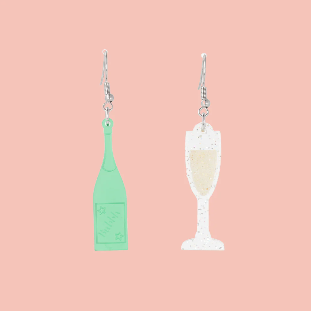 'Bolly' Champagne Bottle & Glass Earrings
