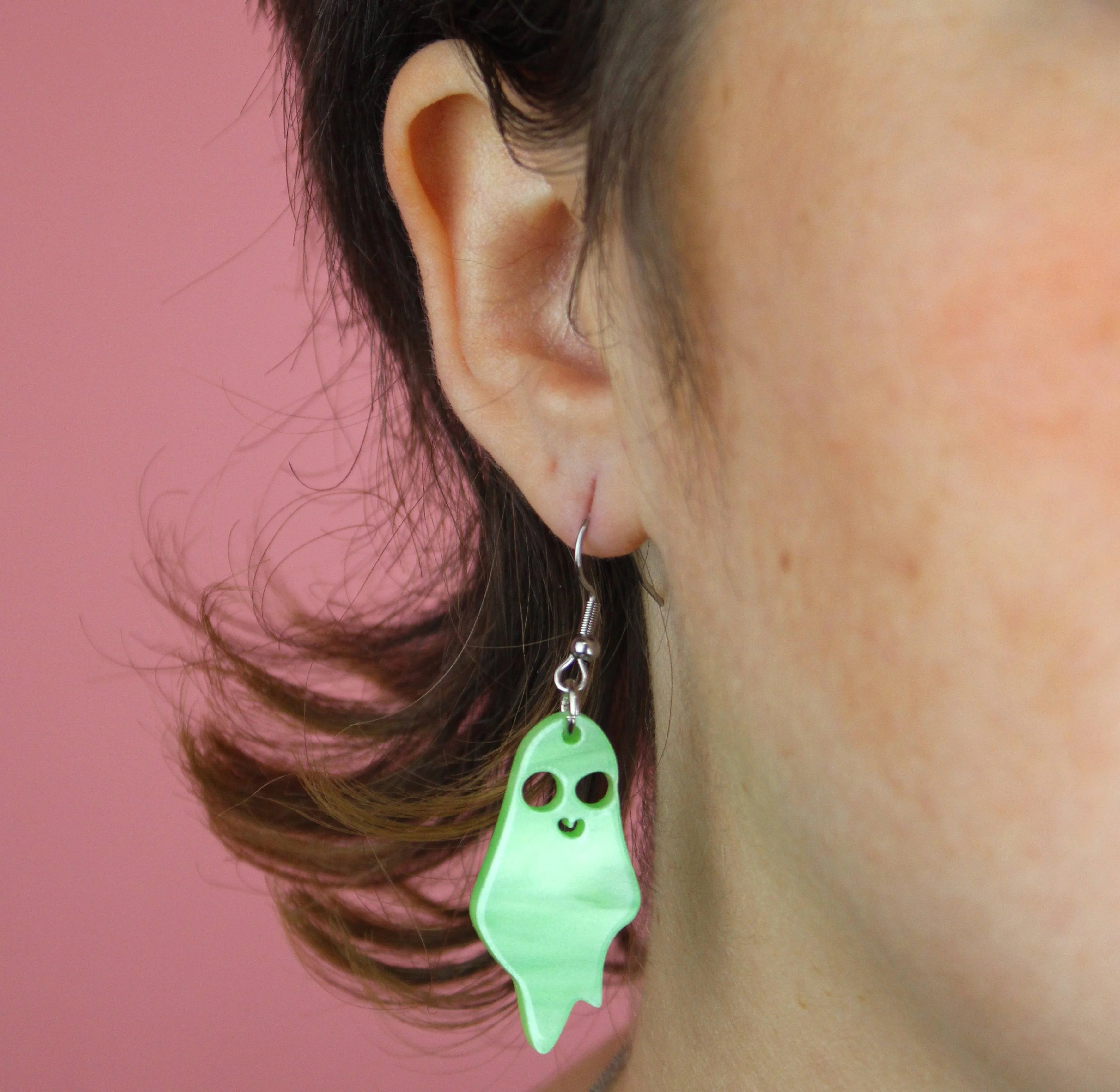 Boo You Whore Marble Green Ghost Earrings - Image 4