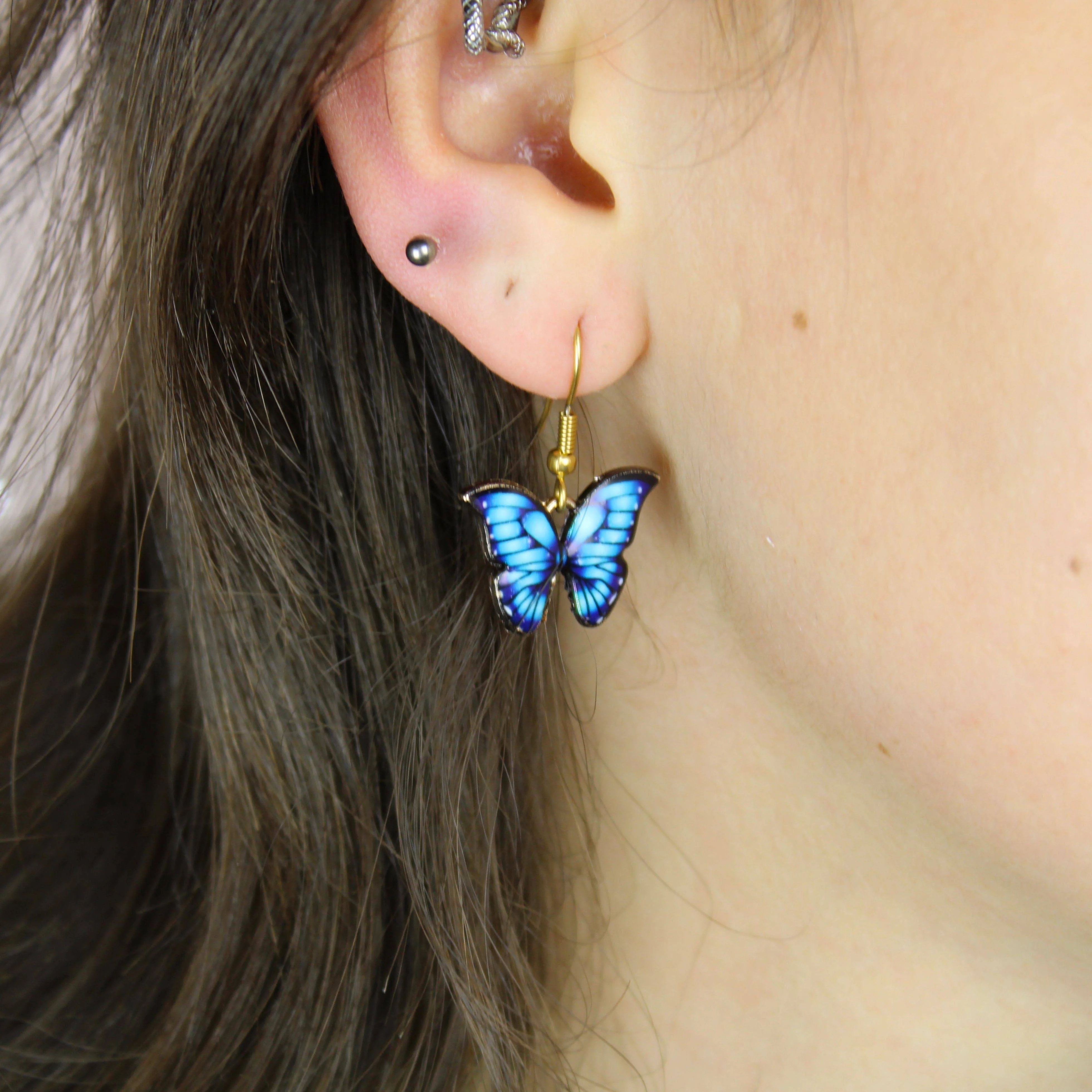 Bright Blue Butterfly Earrings - Image 5