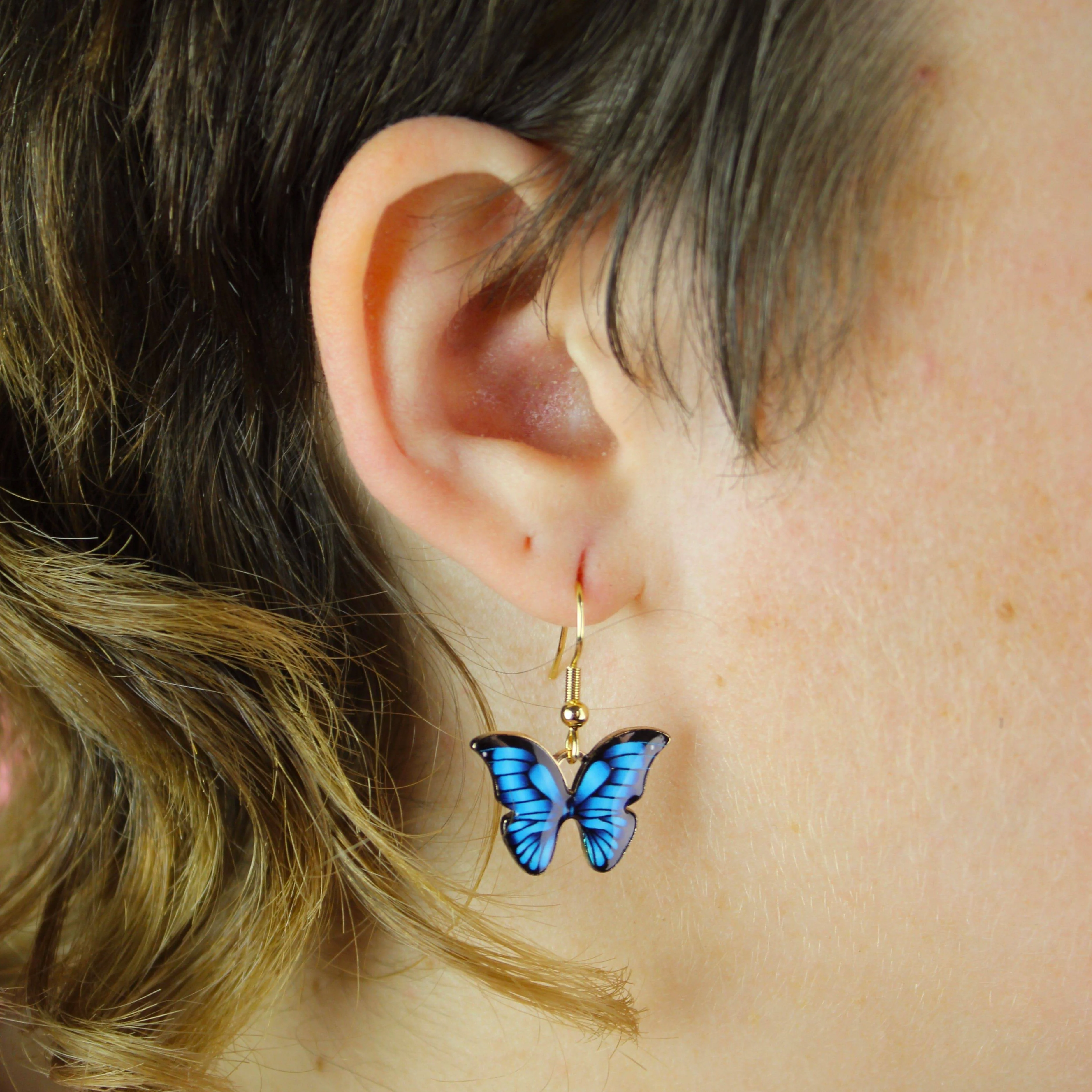 Bright Blue Butterfly Earrings - Image 7