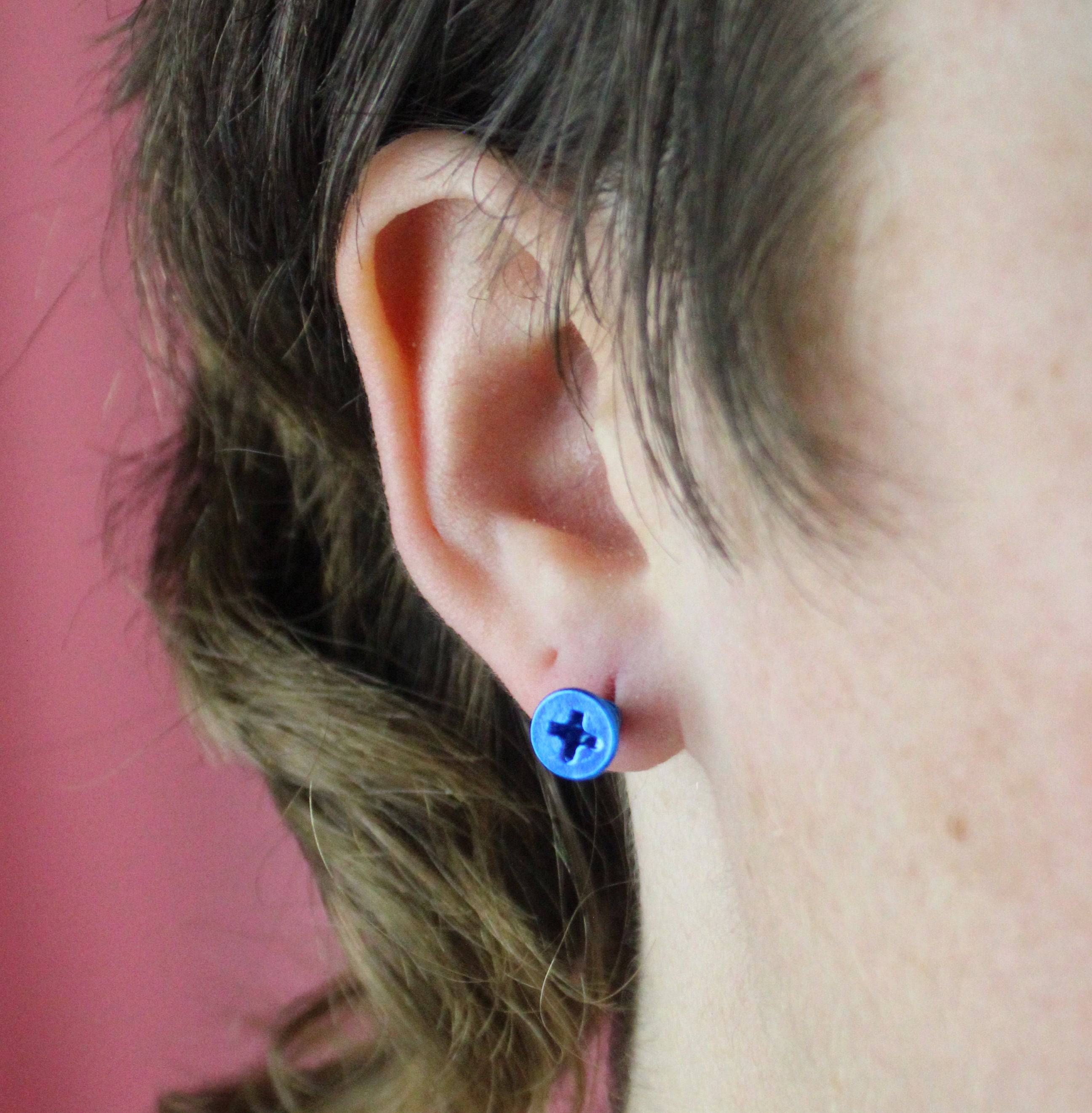Bright Blue Screw Earrings - Image 3