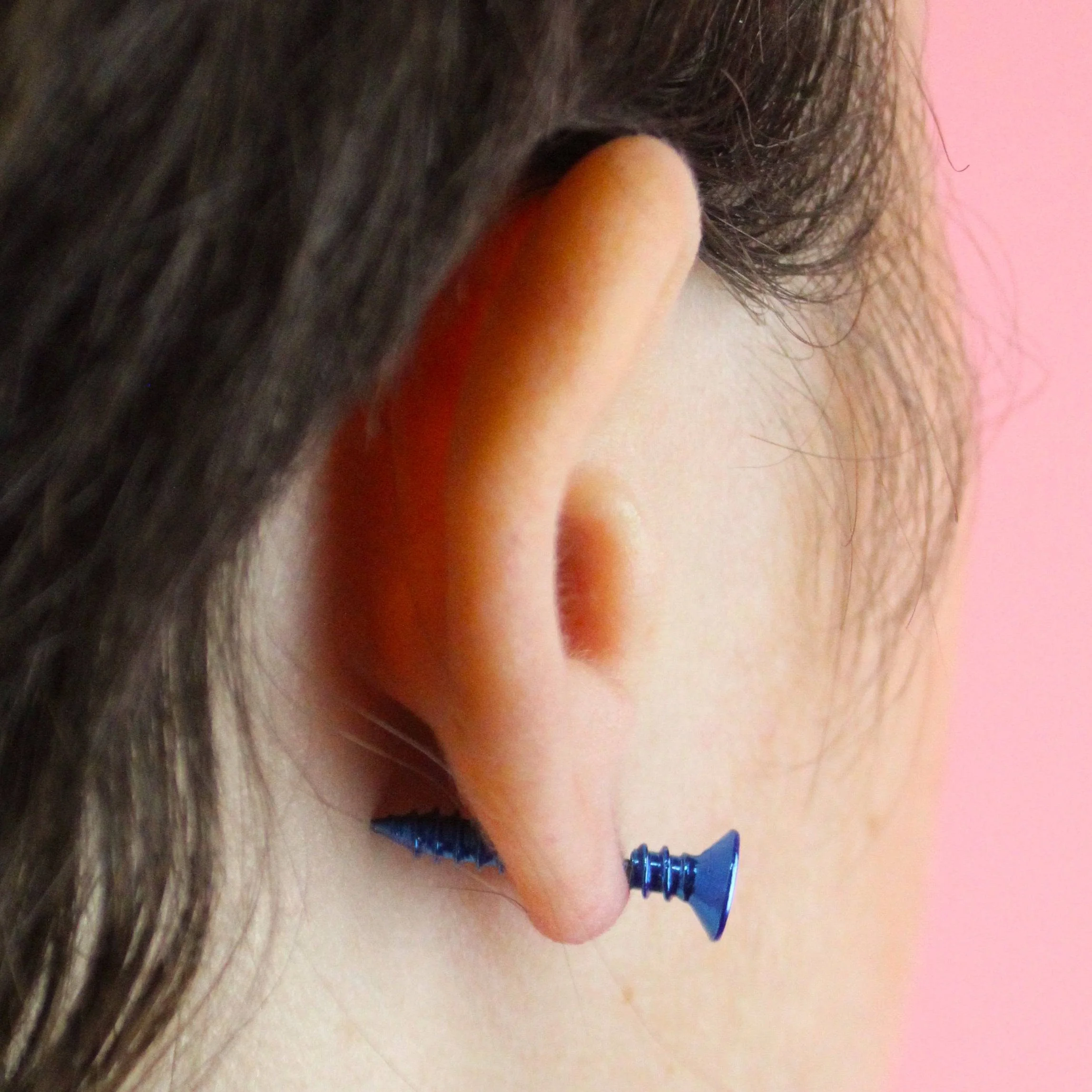 Bright Blue Screw Earrings - Image 4