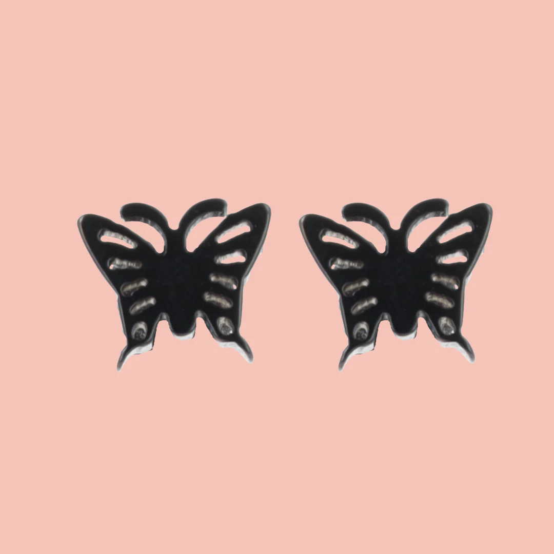 Butterfly Screw On Stud Earrings (Black) - Image 2