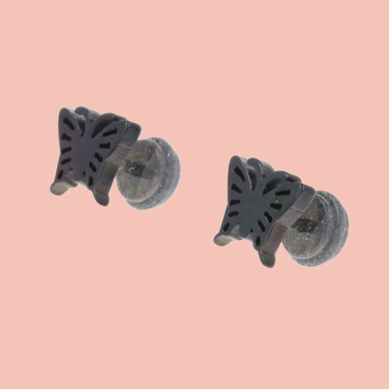 Butterfly Screw On Stud Earrings (Black) - Image 3