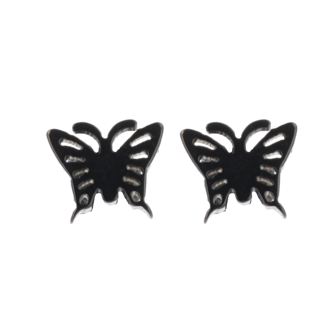 Butterfly Screw On Stud Earrings (Black) - Image 4