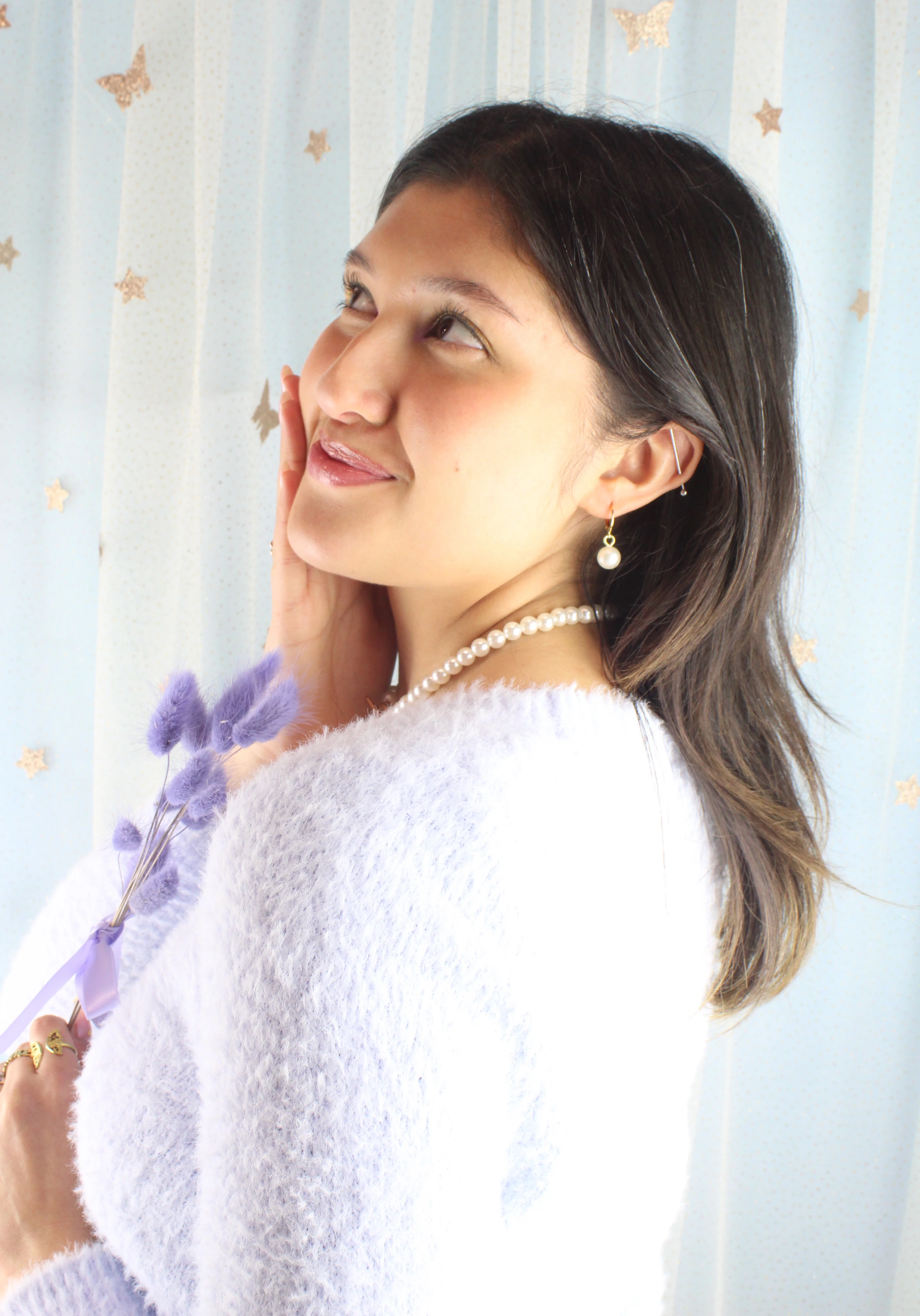 Cherished Pearl Huggie Hoop Earrings (Gold Plated) - Image 2