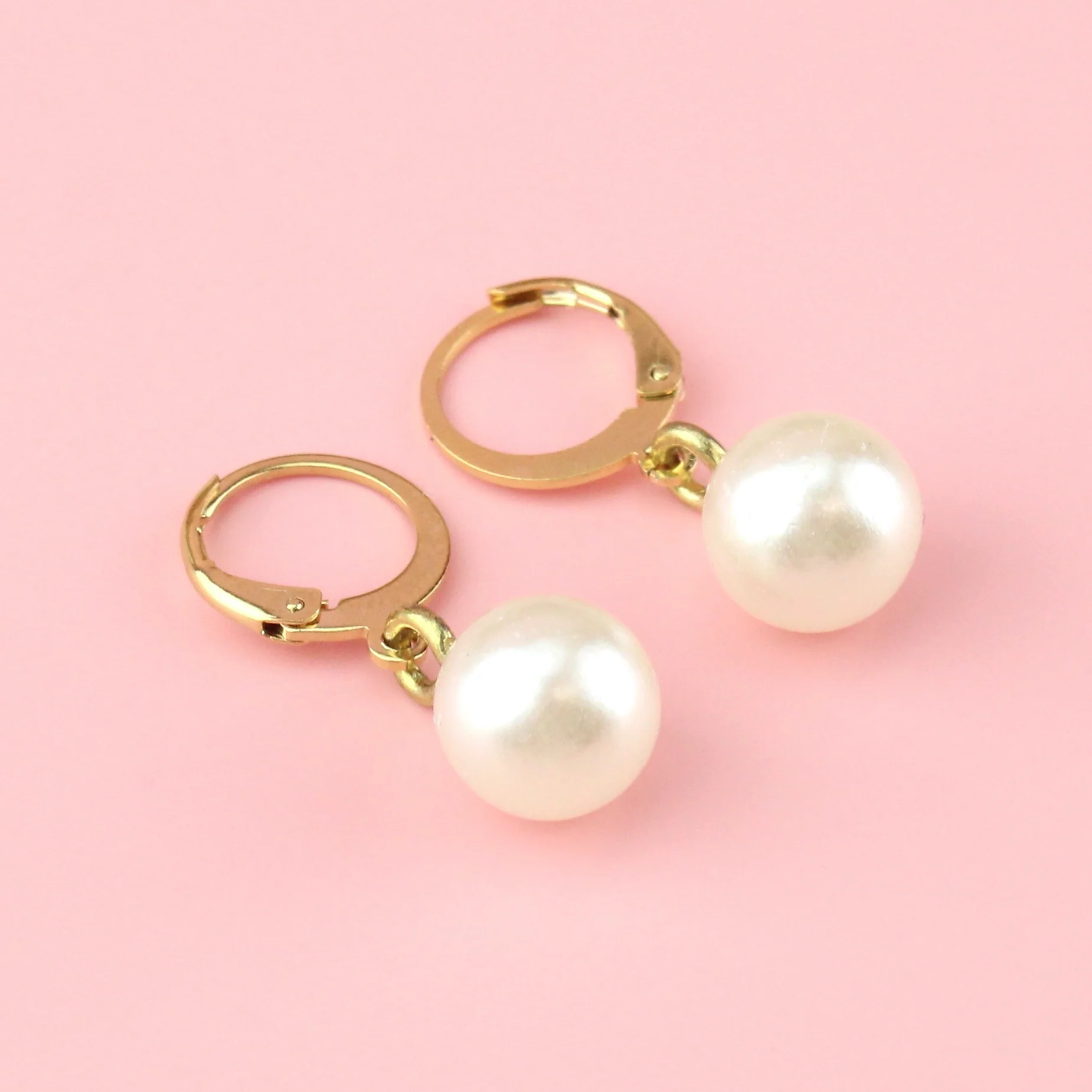 Cherished Pearl Huggie Hoop Earrings (Gold Plated) - Image 3