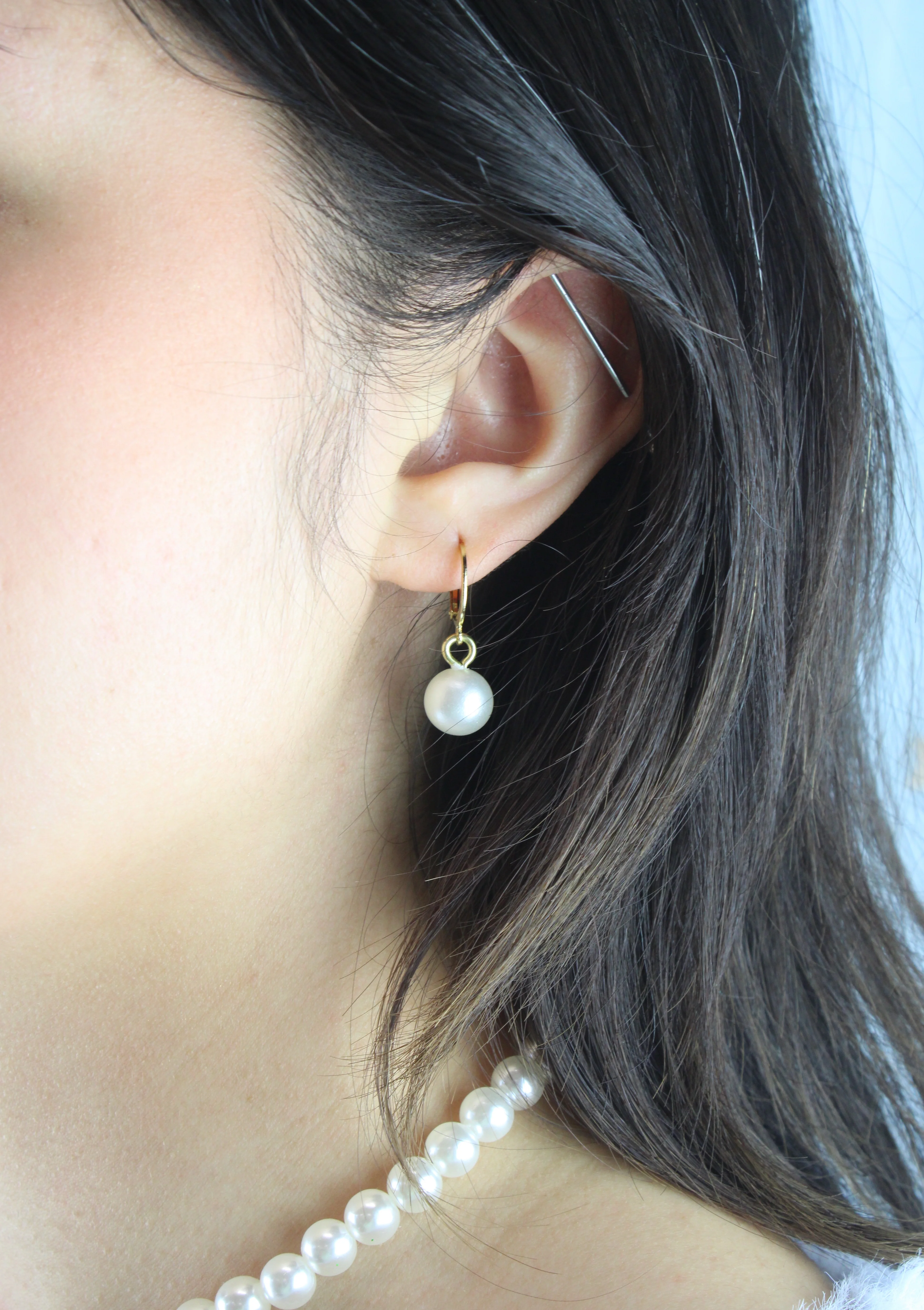 Cherished Pearl Huggie Hoop Earrings (Gold Plated) - Image 4