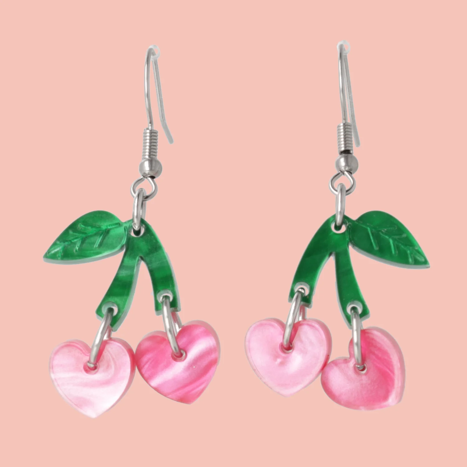 Cherry Love Earrings (Pink Marble) - Image 2