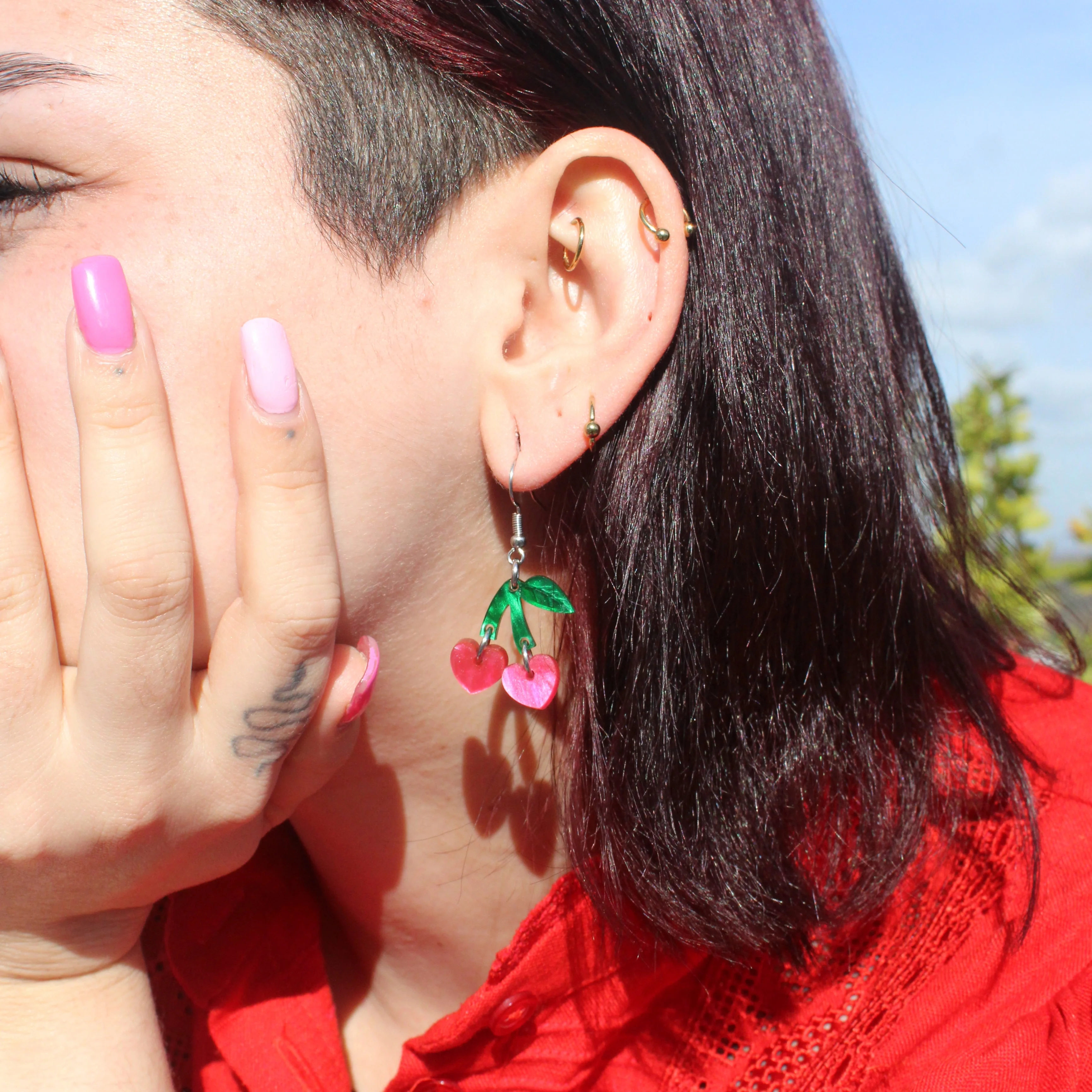 Cherry Love Earrings (Pink Marble) - Image 3