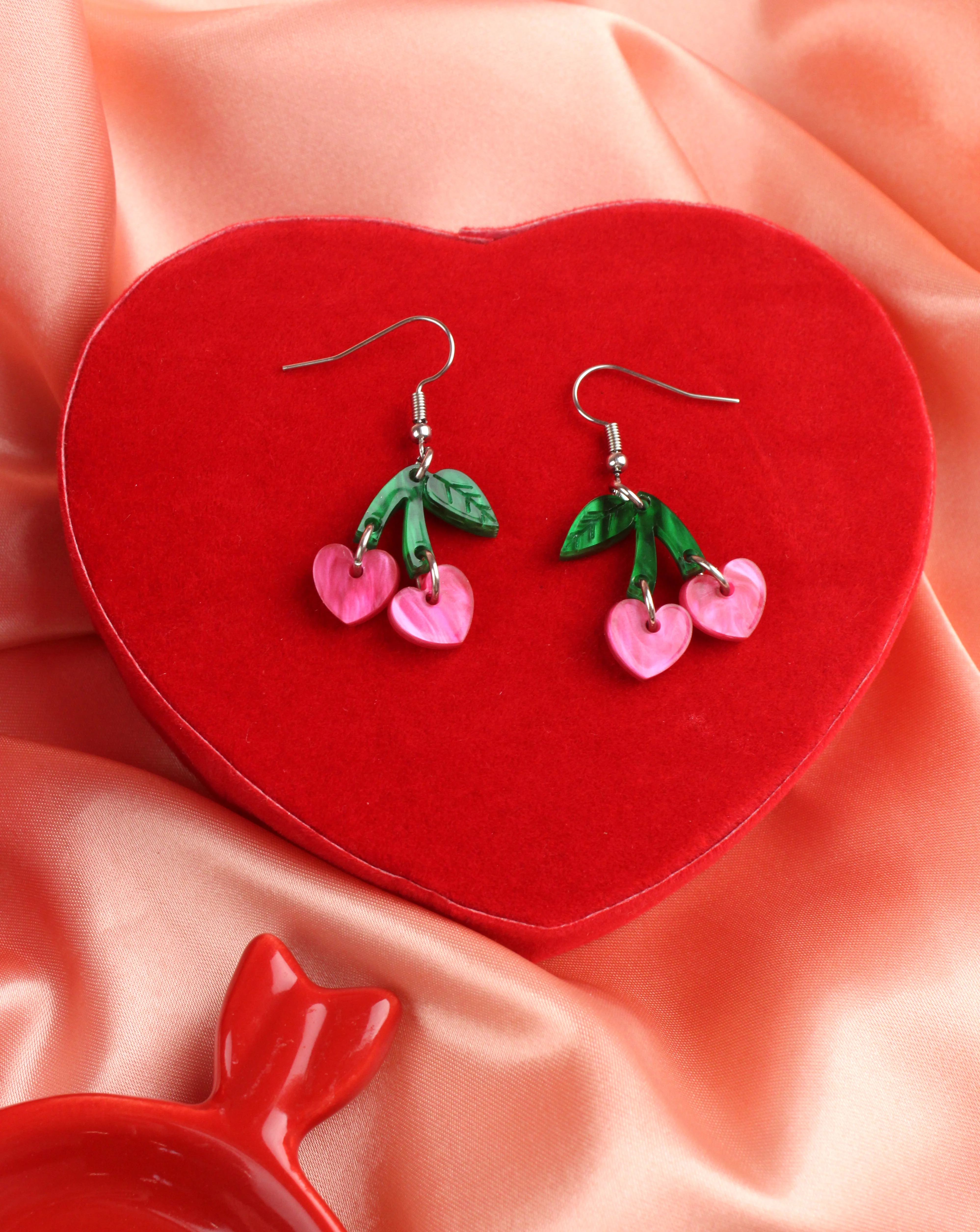 Cherry Love Earrings (Pink Marble) - Image 5