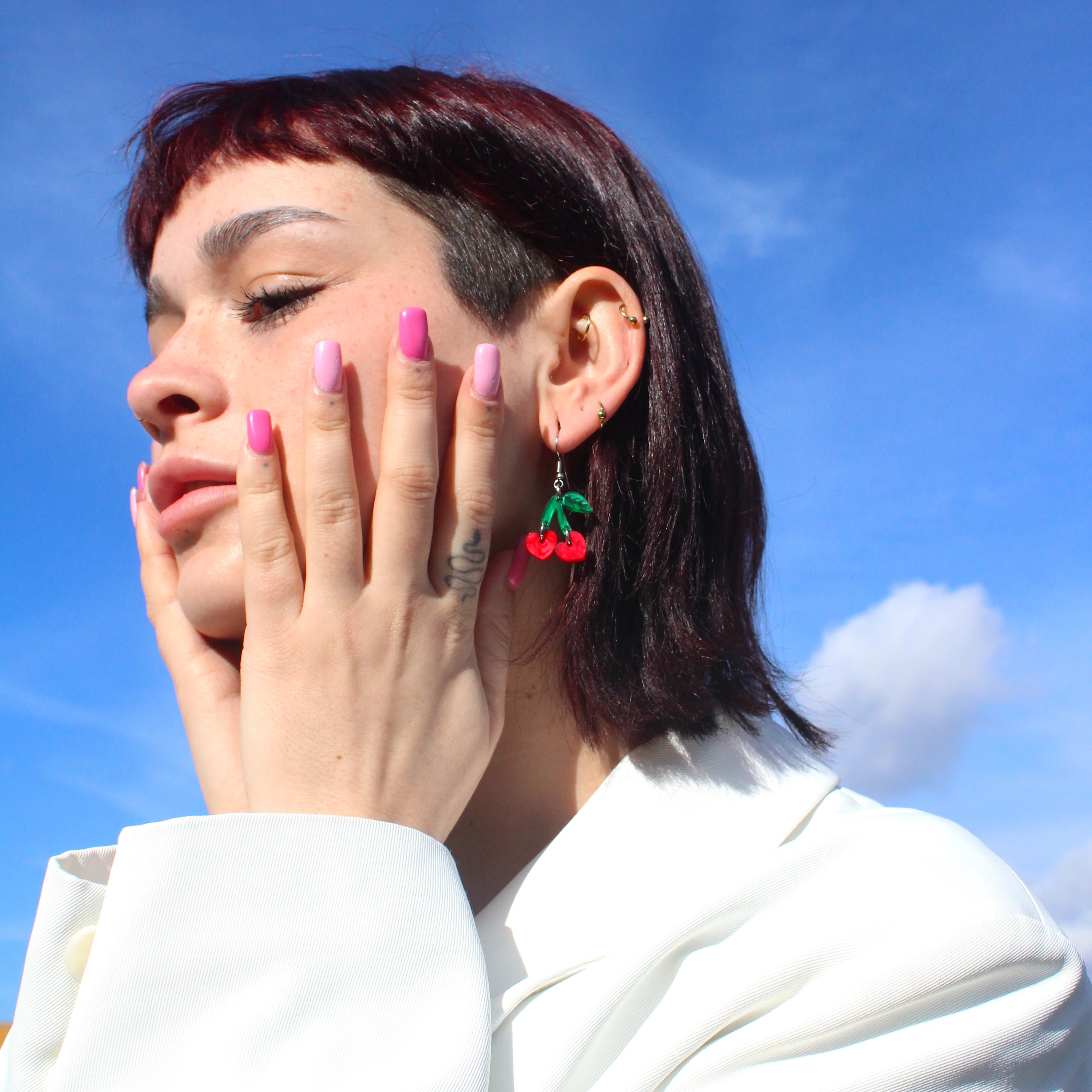 Cherry Love Earrings (Red Marble) - Image 2