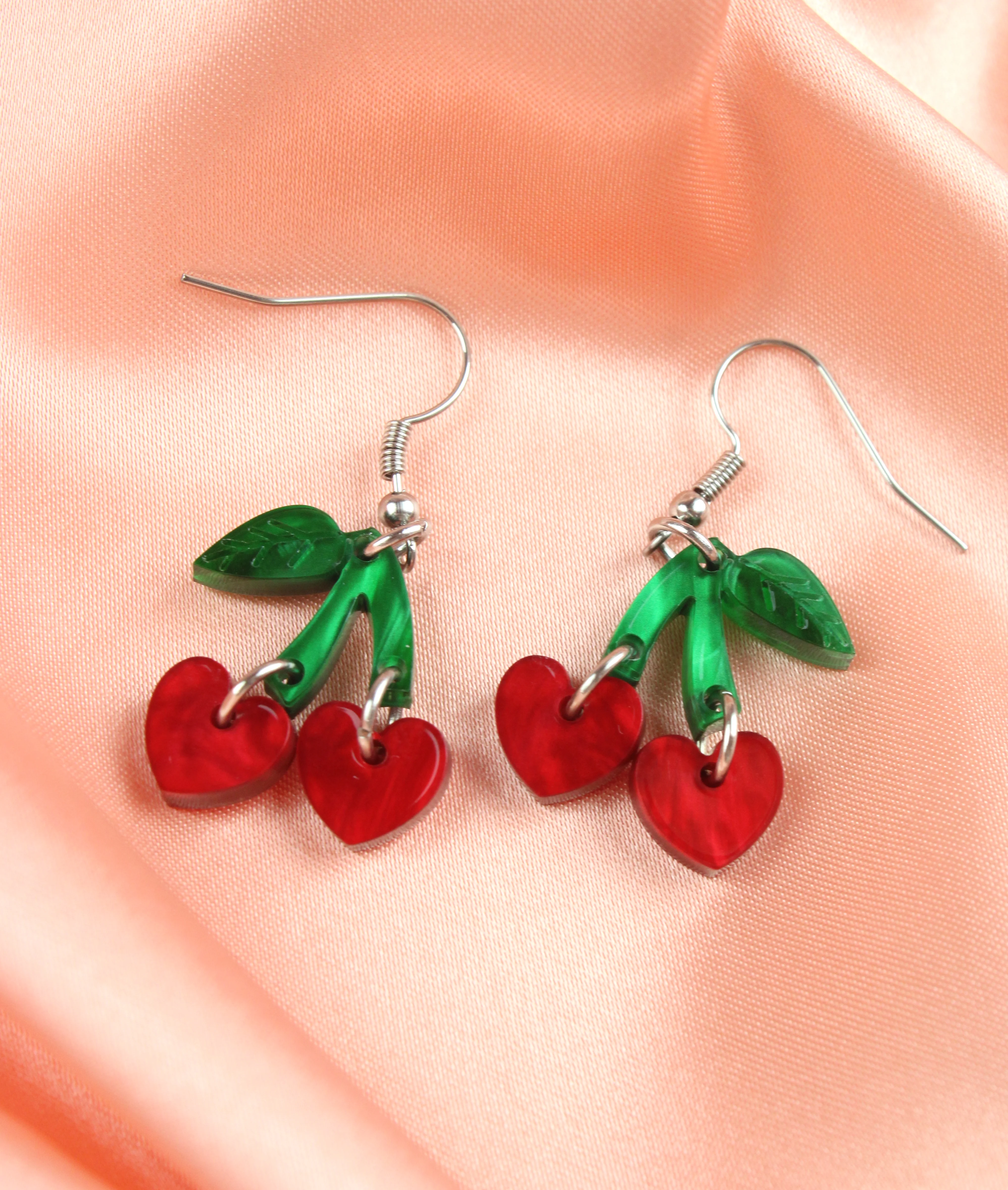 Cherry Love Earrings (Red Marble) - Image 4