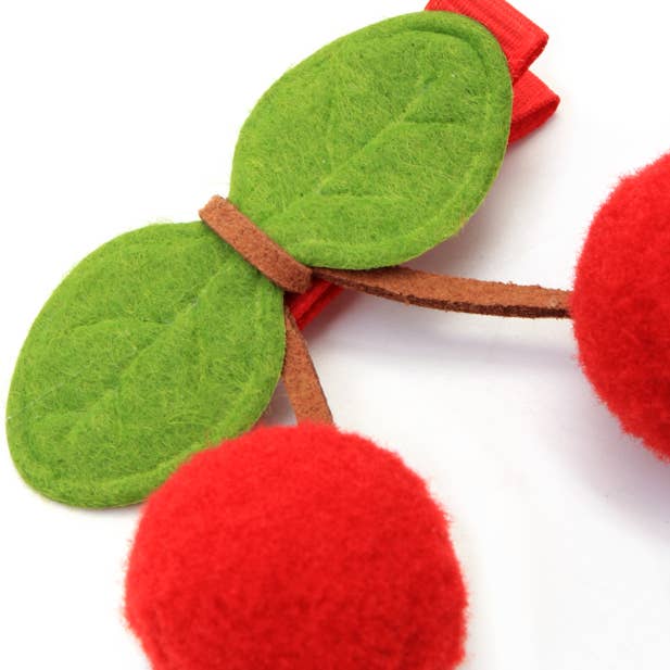 Cherry Pom Pom Hair Clips - Pair of 2 - Image 2