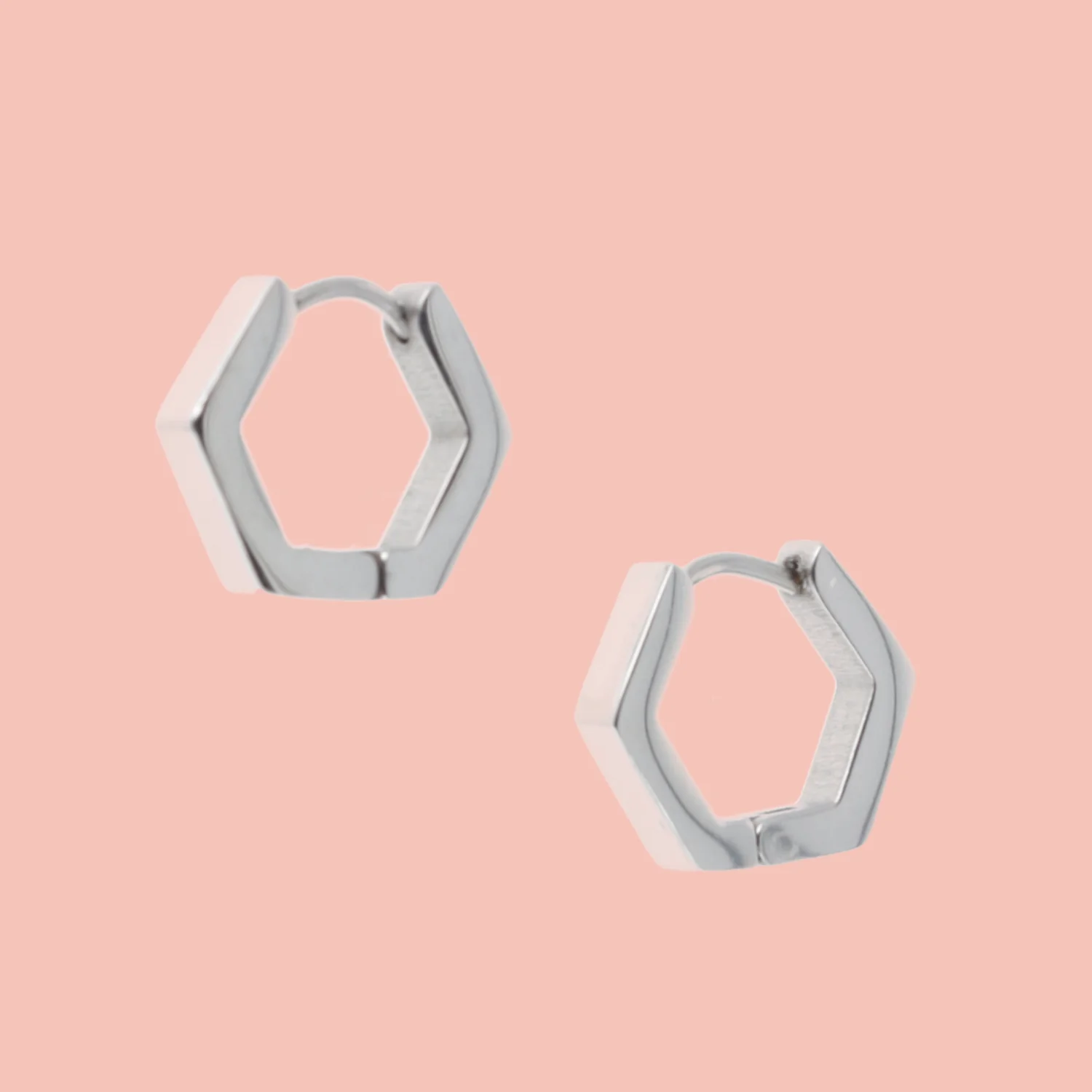 Chunky Hexagon Huggie Hoop Earrings - Image 2