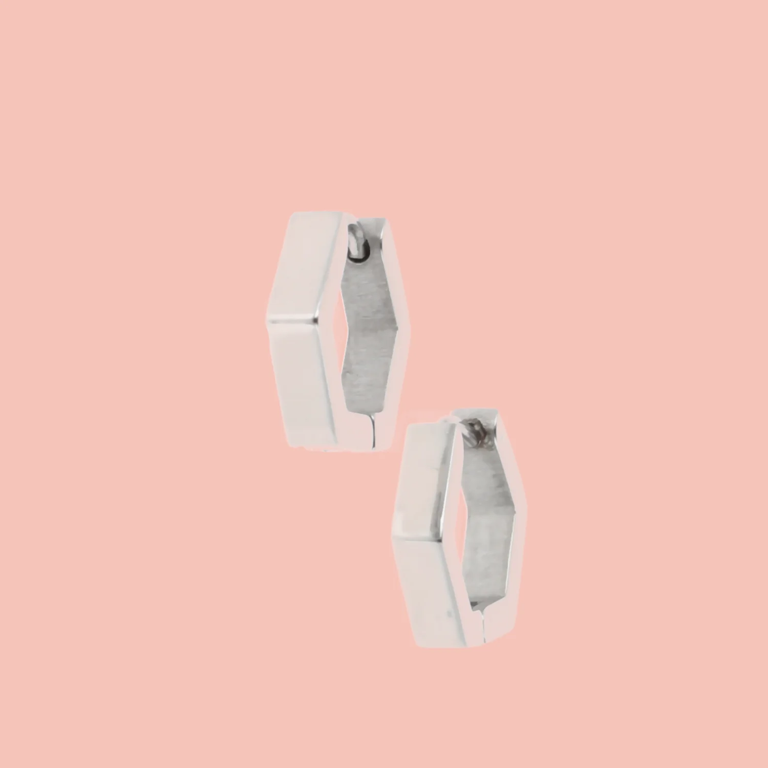 Chunky Hexagon Huggie Hoop Earrings - Image 3